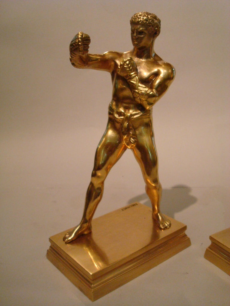 Greco Roman Fighters Gilt Bronze Bookends, France, 1920 For Sale at 1stDibs