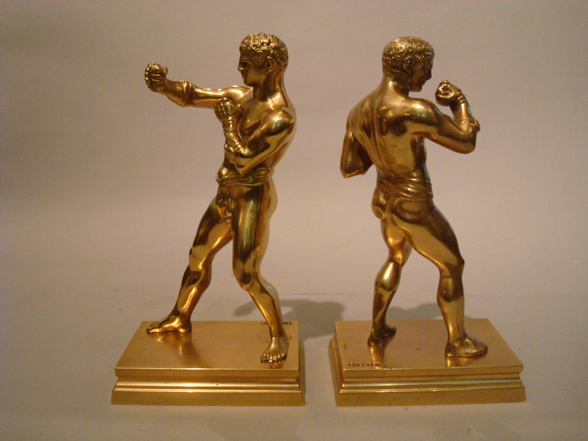 Greco Roman Fighters Gilt Bronze Bookends, France, 1920 For Sale 1
