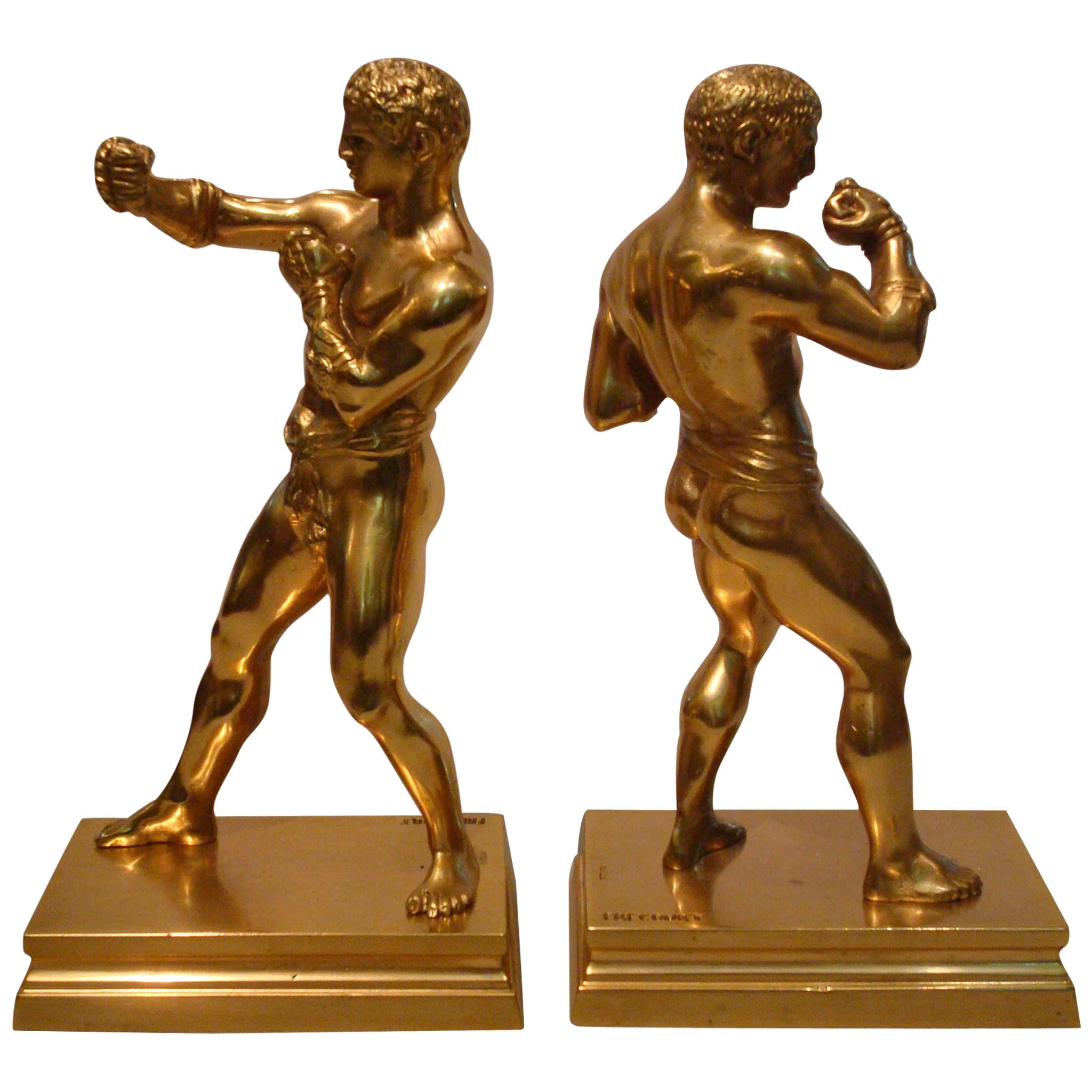 Greco Roman Fighters Gilt Bronze Bookends, France, 1920 For Sale