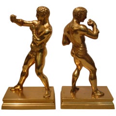 Greco Roman Fighters Gilt Bronze Bookends, France, 1920