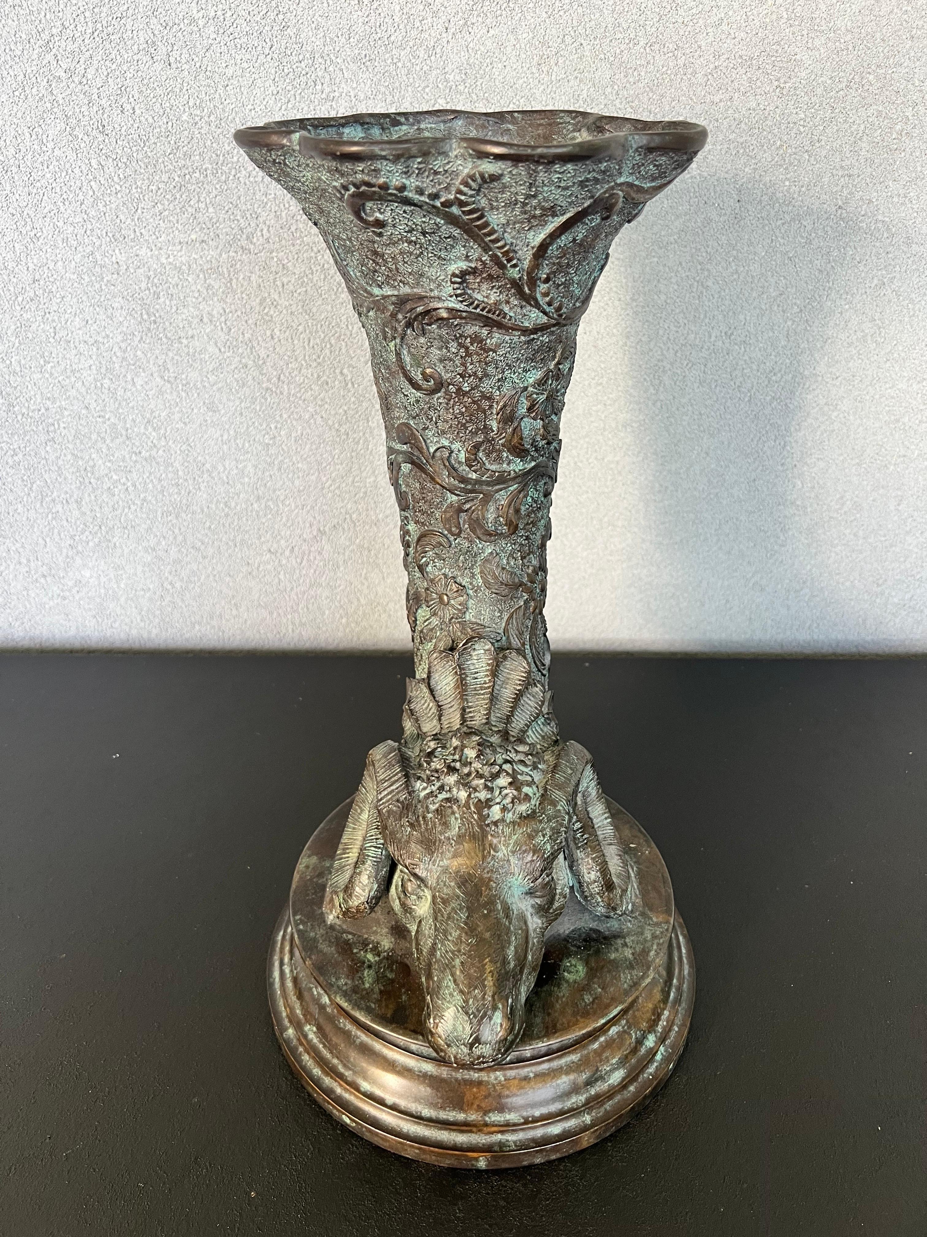 Thai Hand-Made Greco Roman Figural Bronze Cornucopia Form Vase by Maitland Smith For Sale