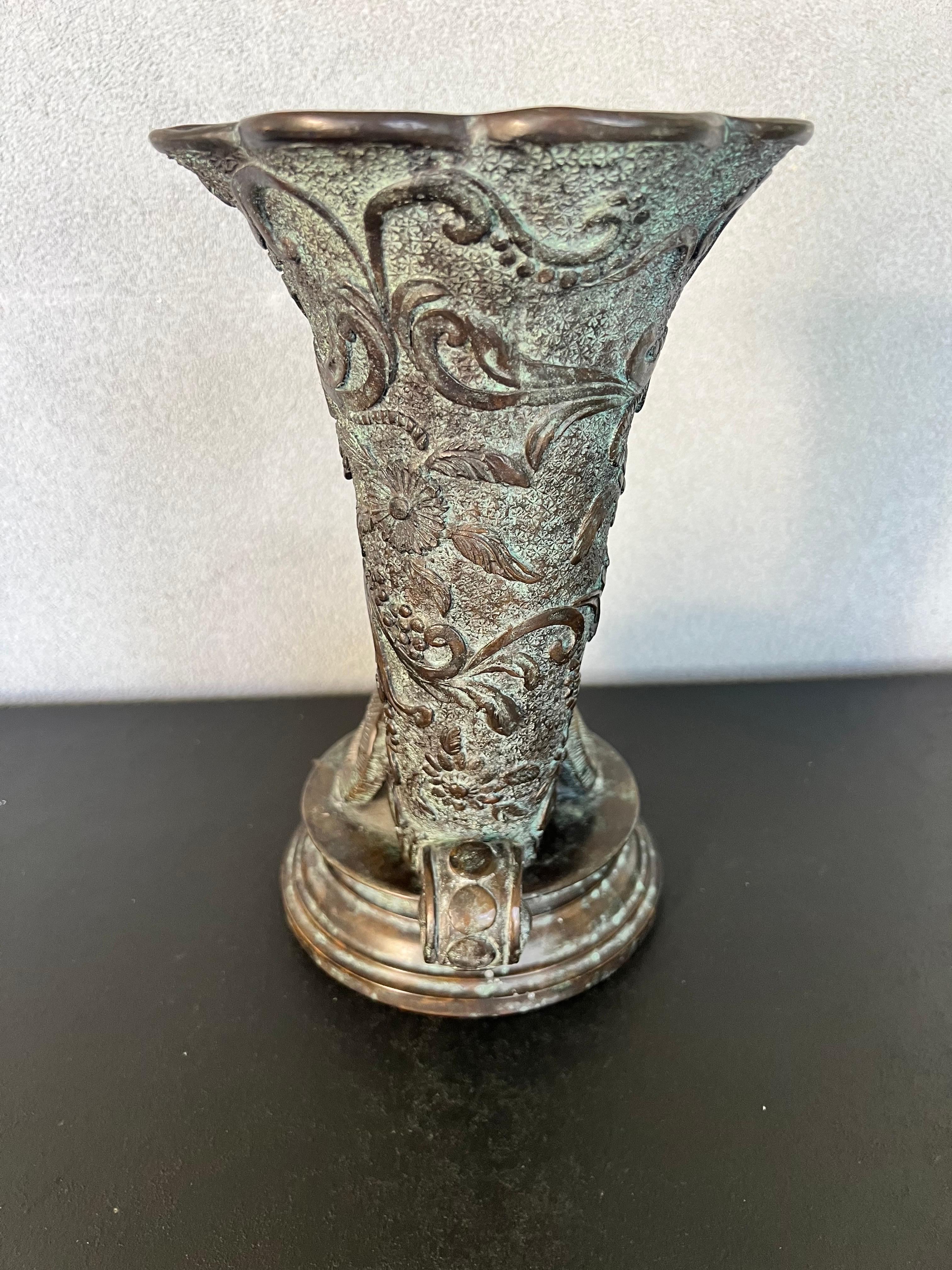 Hand-Crafted Hand-Made Greco Roman Figural Bronze Cornucopia Form Vase by Maitland Smith For Sale