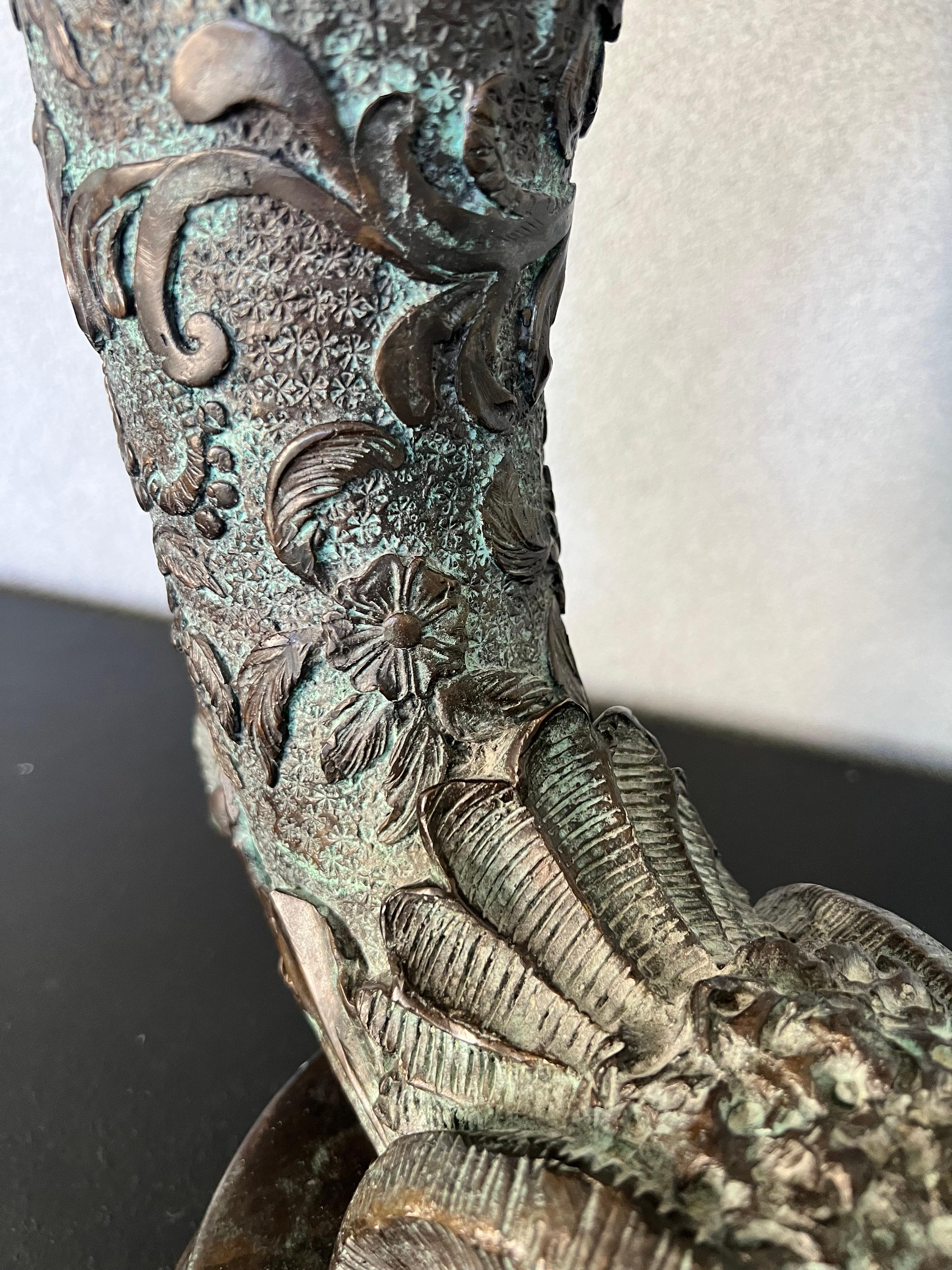 20th Century Hand-Made Greco Roman Figural Bronze Cornucopia Form Vase by Maitland Smith For Sale