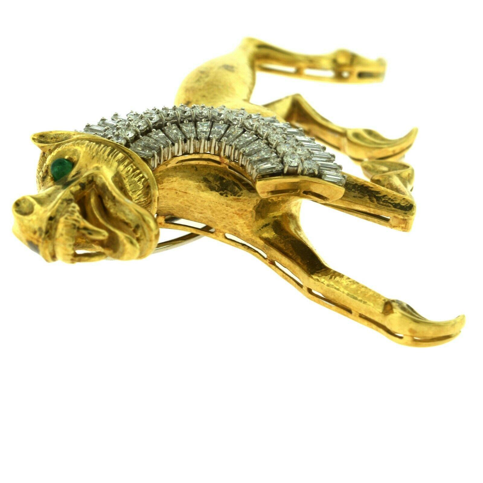 Women's or Men's Greco-Roman Griffin Brooch Pin with Diamonds and Emeralds in Yellow Gold