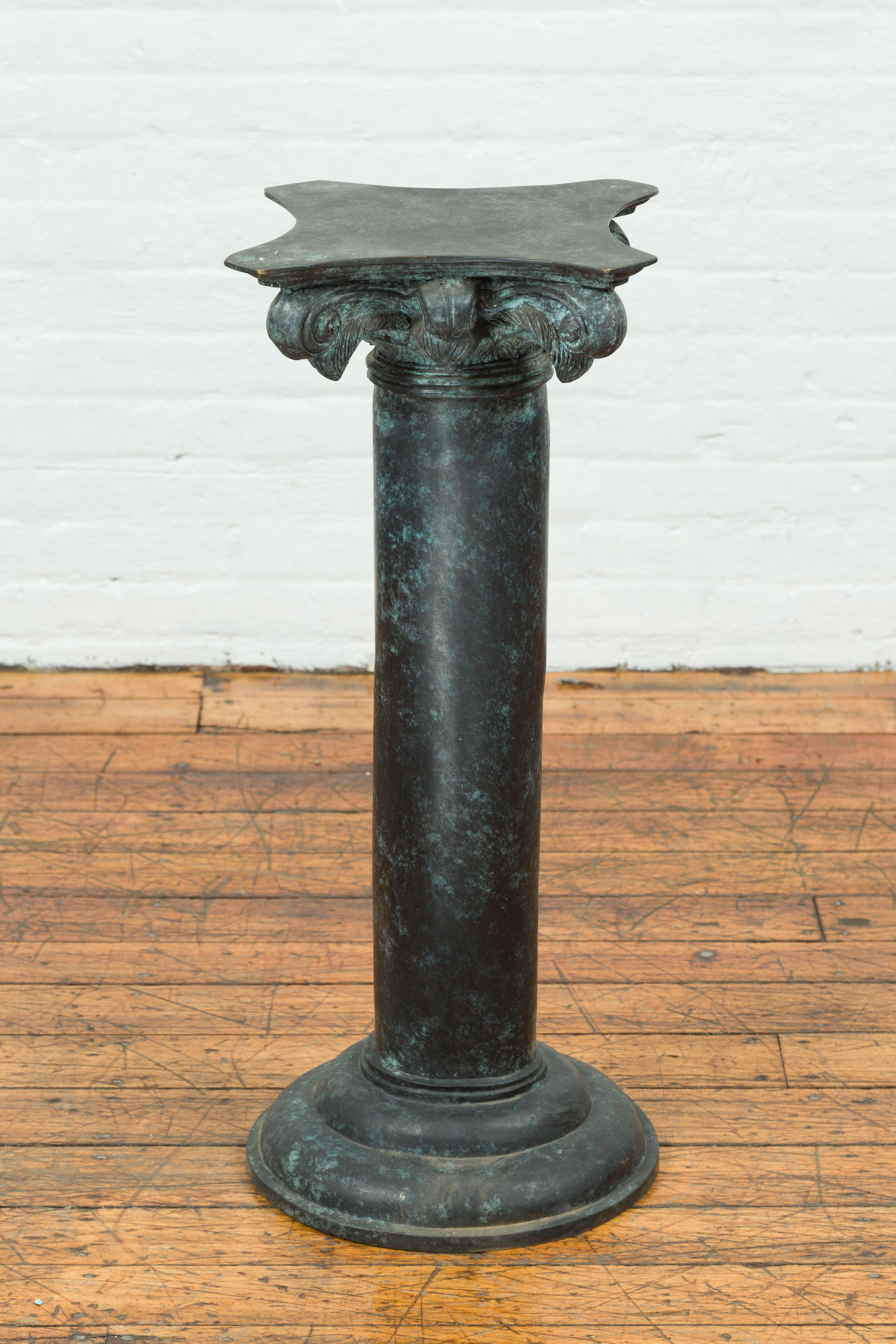 Greco Roman Inspired Vintage Bronze Pedestal Base with Composite Style Capital For Sale 5