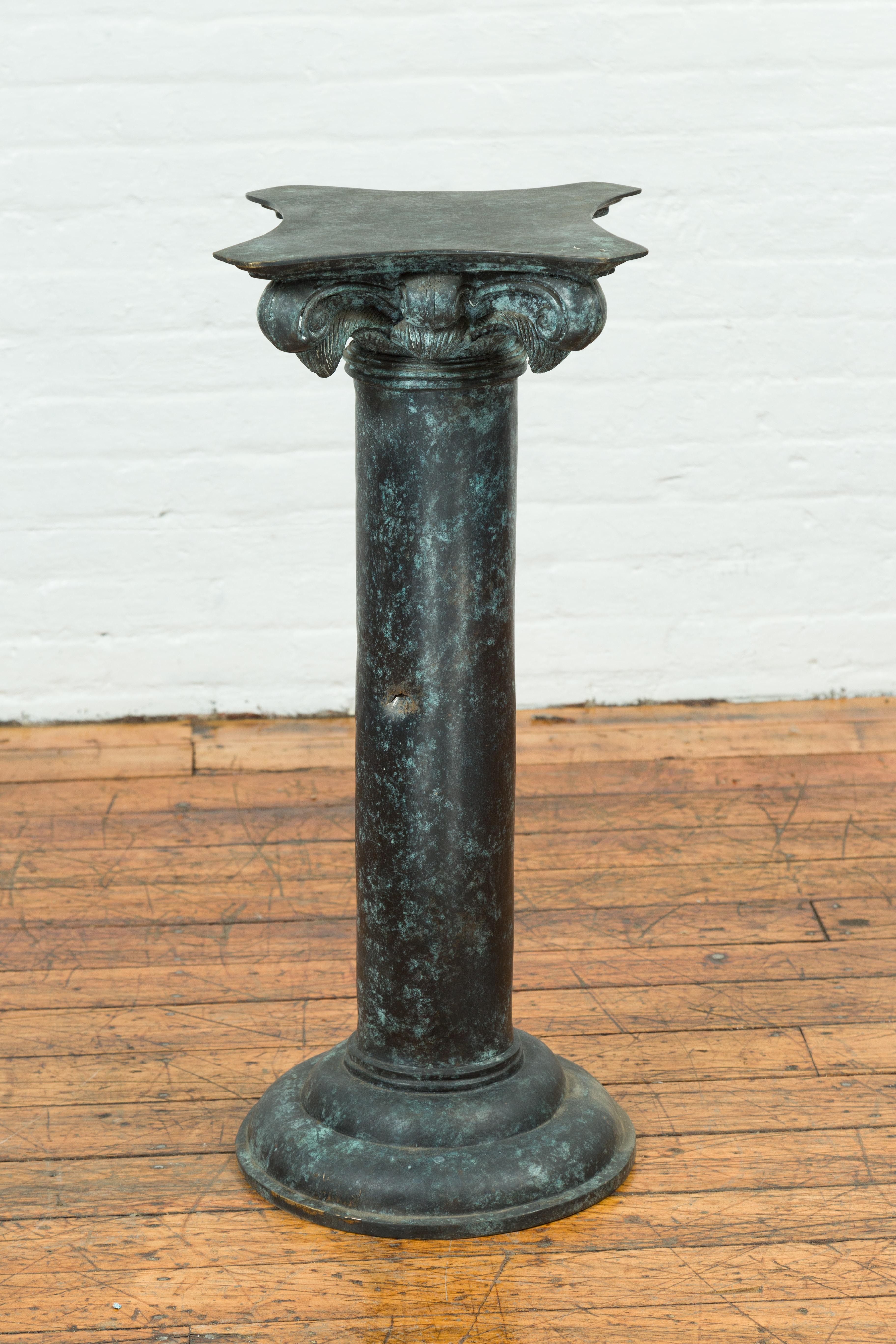 Greco Roman Inspired Vintage Bronze Pedestal Base with Composite Style Capital For Sale 6