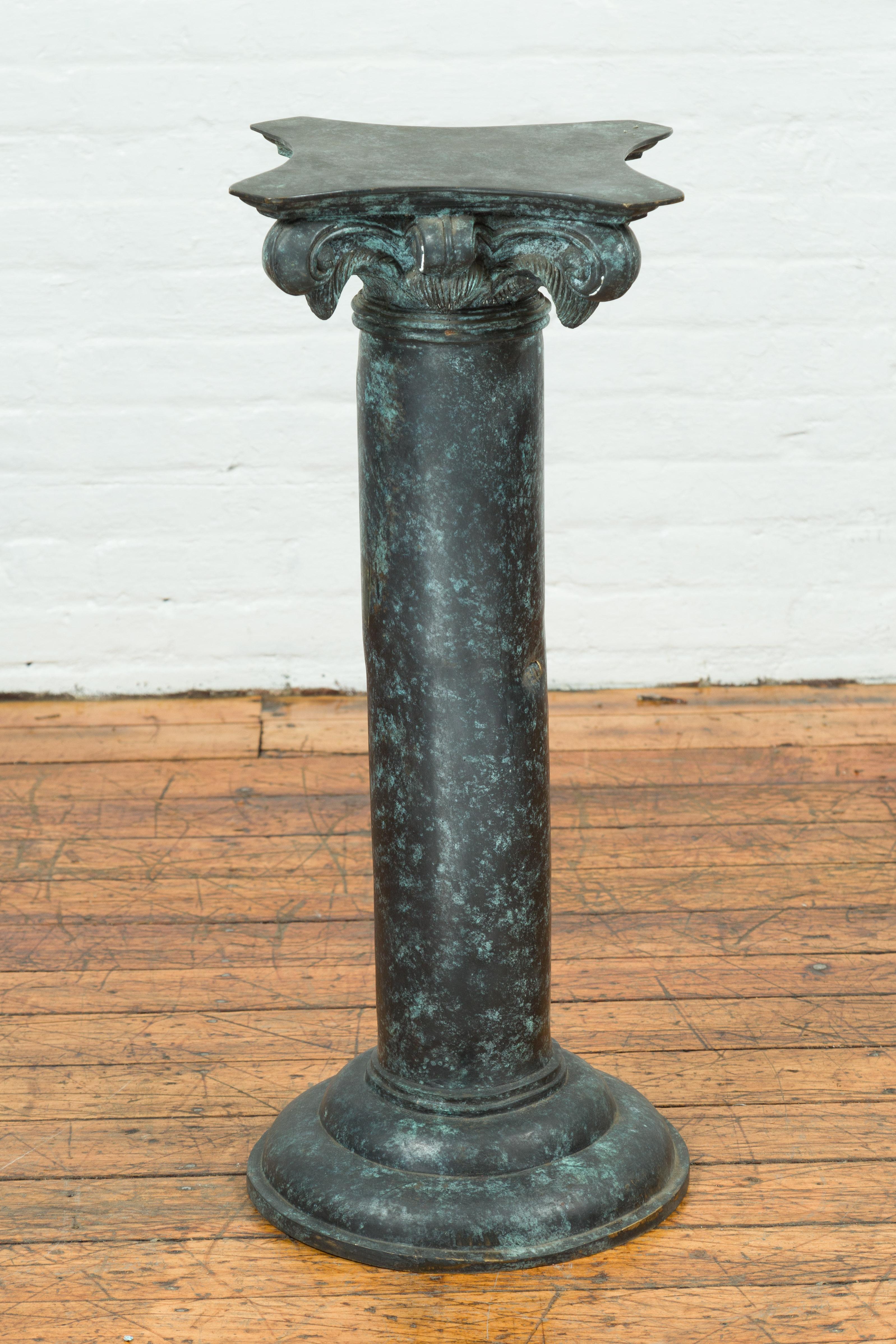 Greco Roman Inspired Vintage Bronze Pedestal Base with Composite Style Capital For Sale 7