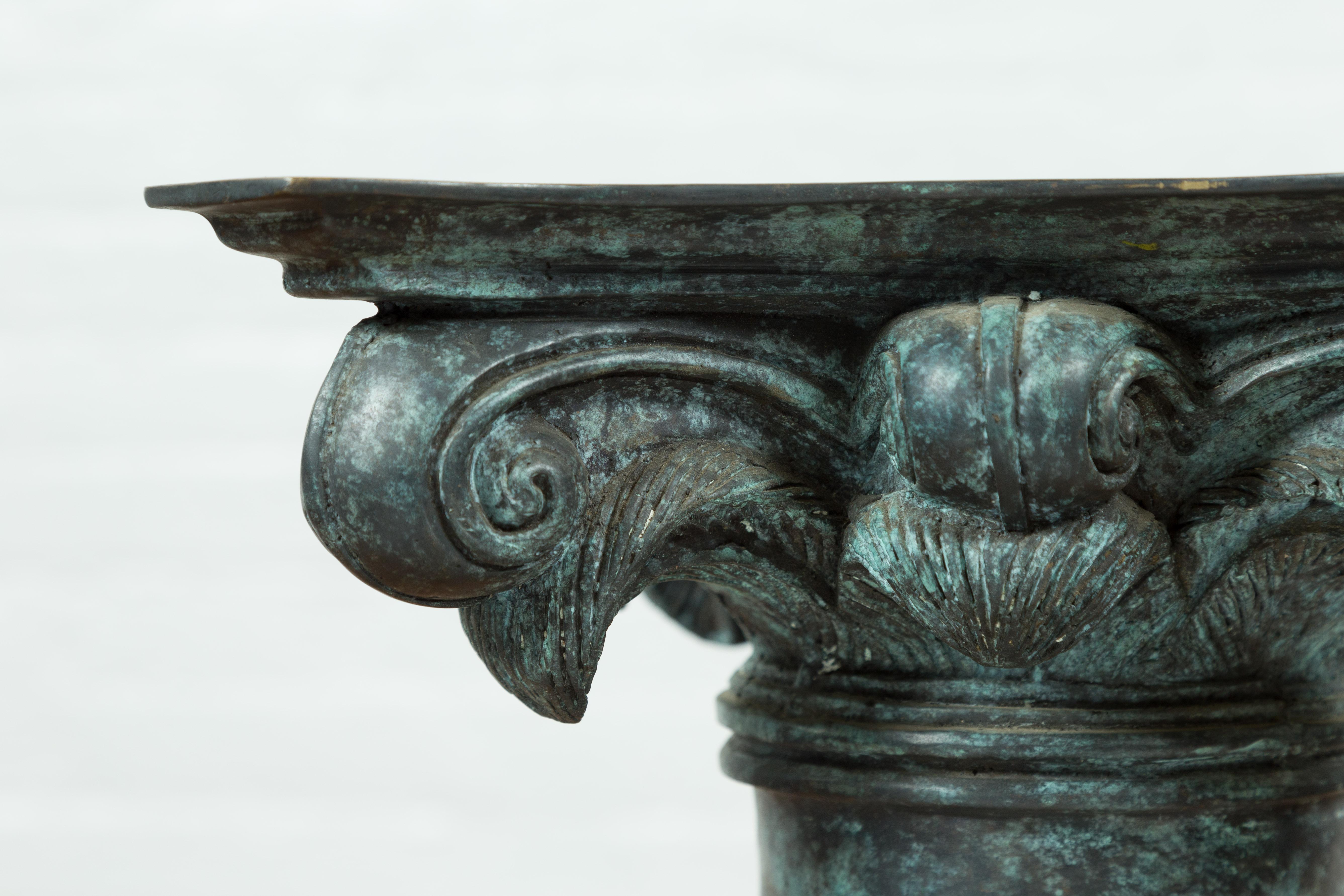 Cast Greco Roman Inspired Vintage Bronze Pedestal Base with Composite Style Capital For Sale