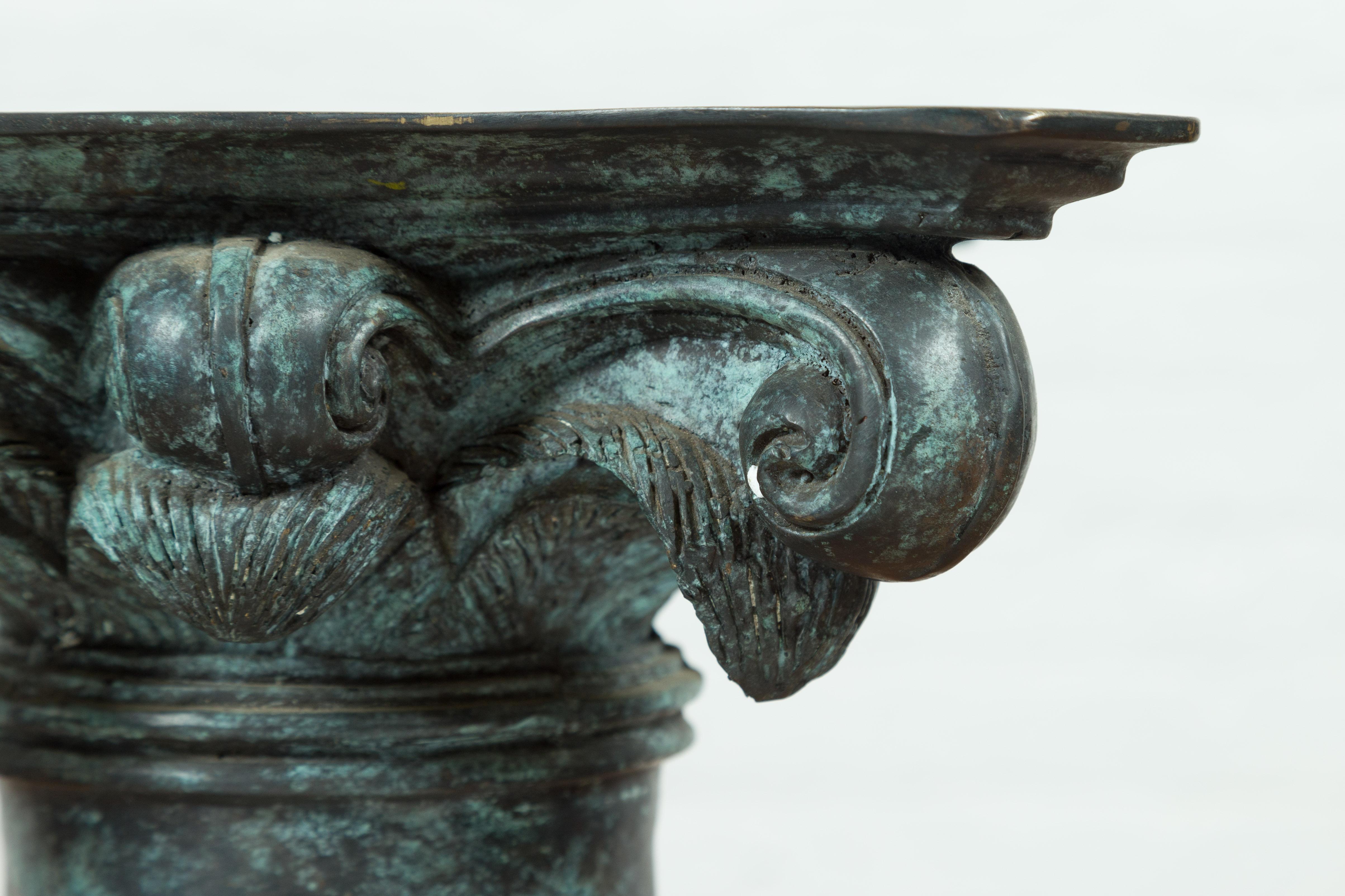 Greco Roman Inspired Vintage Bronze Pedestal Base with Composite Style Capital In Good Condition For Sale In Yonkers, NY