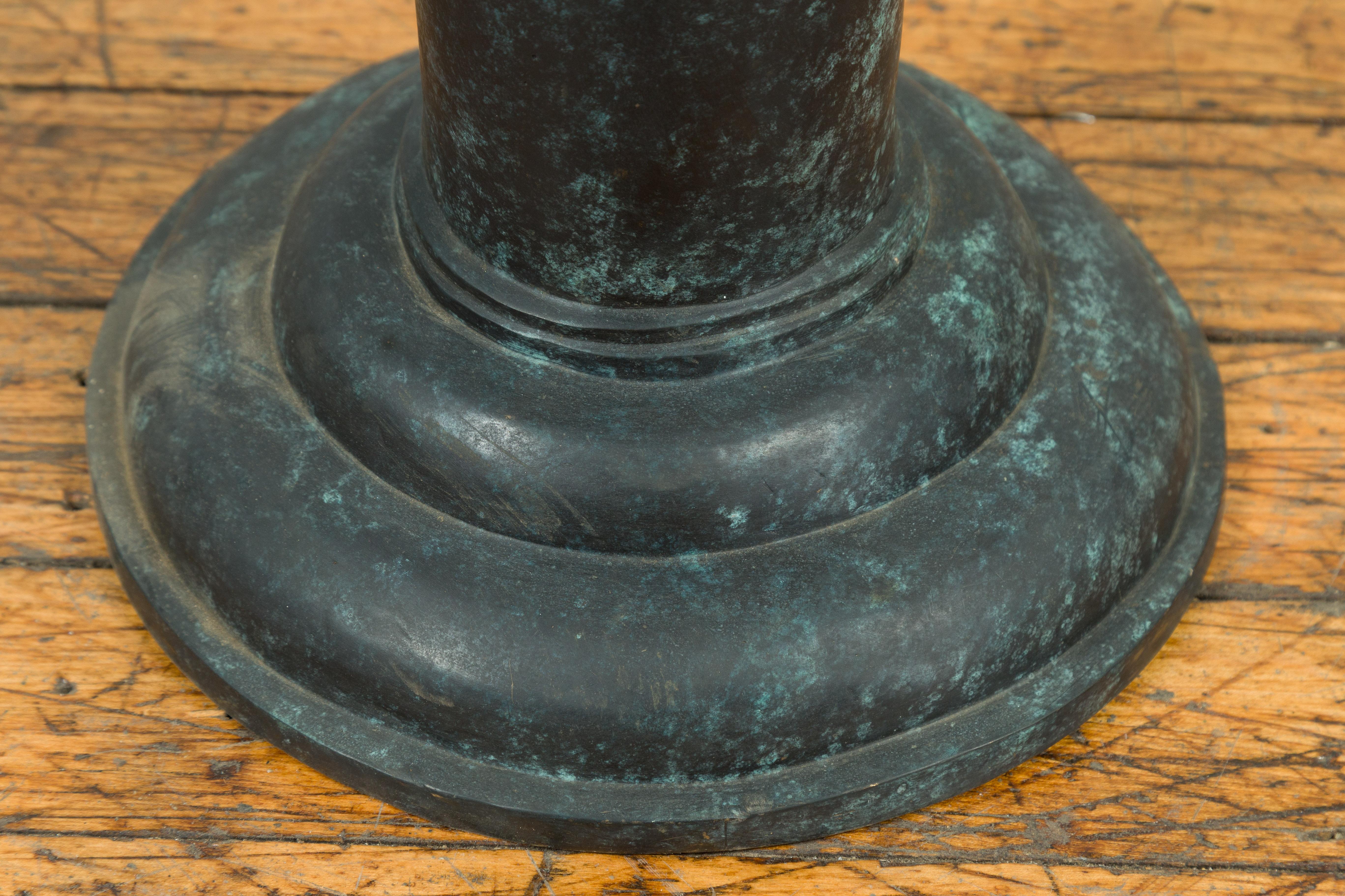 Greco Roman Inspired Vintage Bronze Pedestal Base with Composite Style Capital For Sale 1