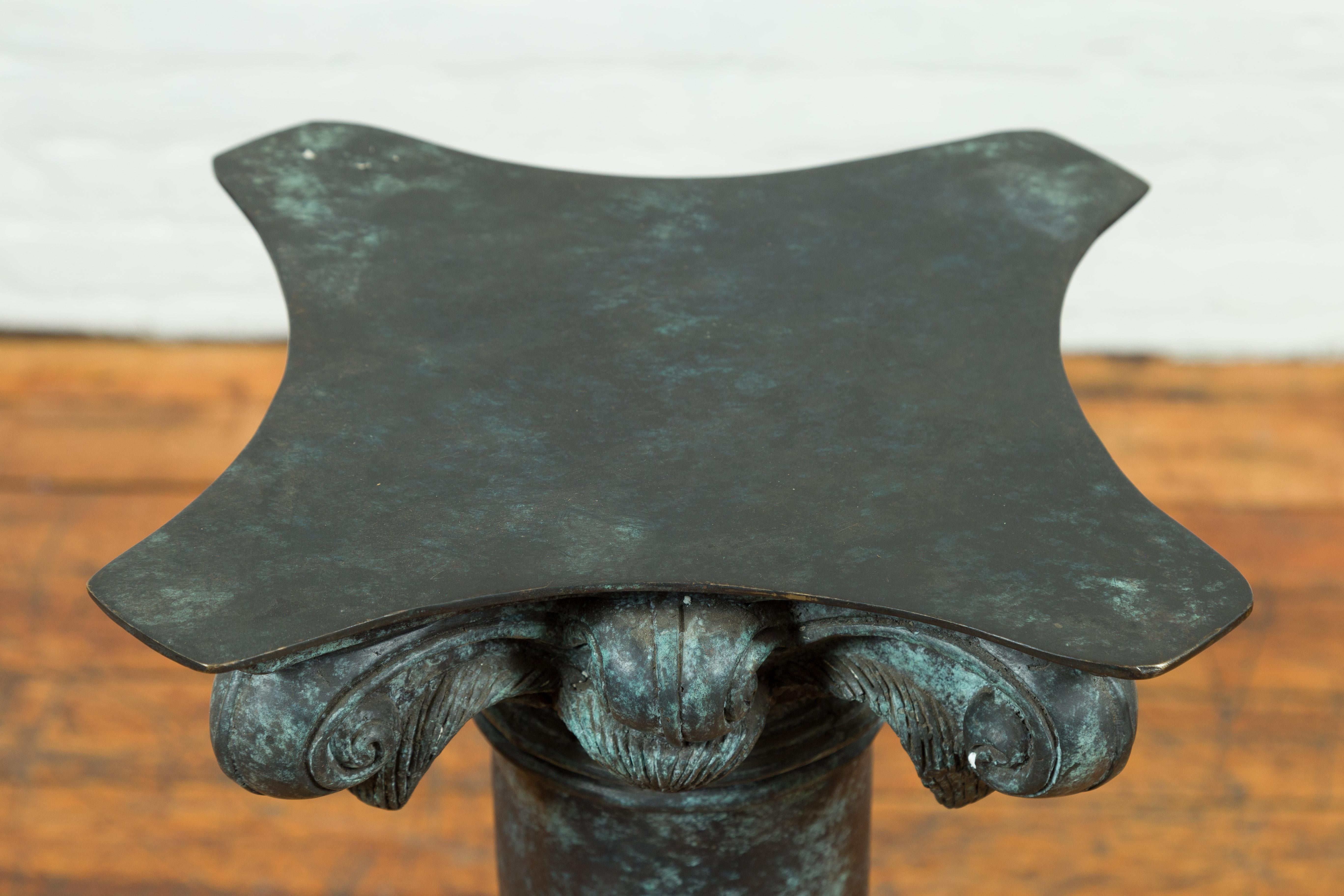 Greco Roman Inspired Vintage Bronze Pedestal Base with Composite Style Capital For Sale 2