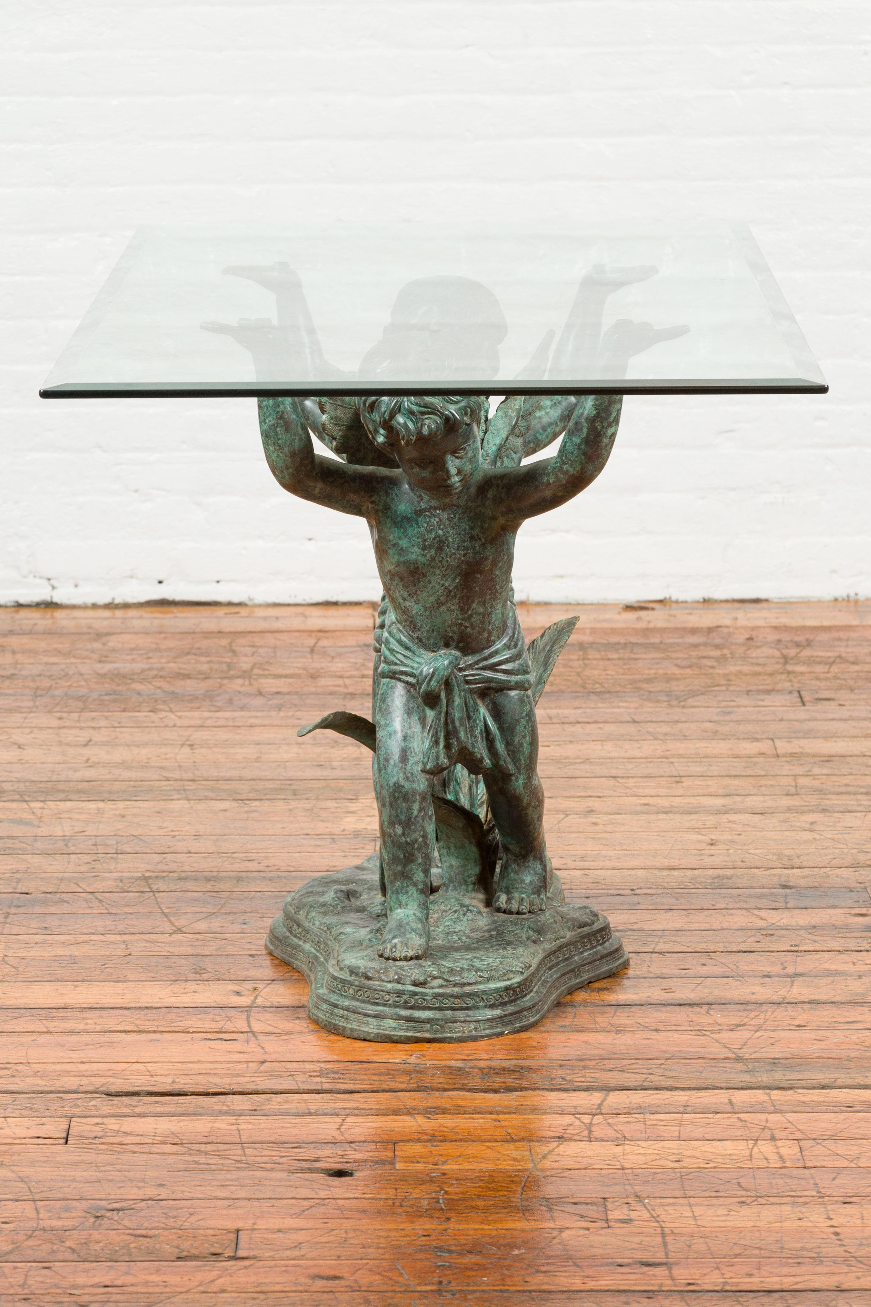 Greco-Roman Style Contemporary Bronze Double Cherub Dining Table Base For Sale 2