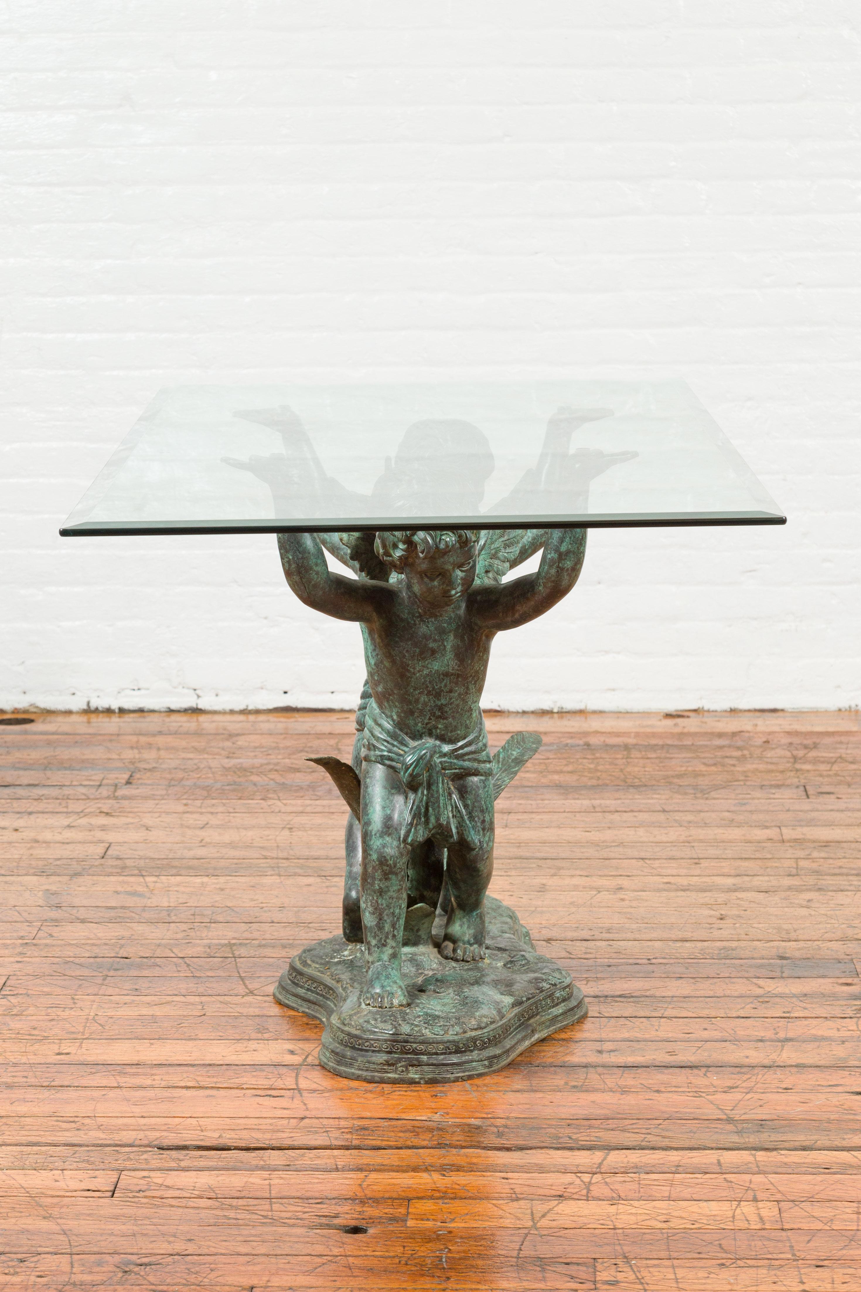 Greco Roman Greco-Roman Style Contemporary Bronze Double Cherub Dining Table Base, Sans Top