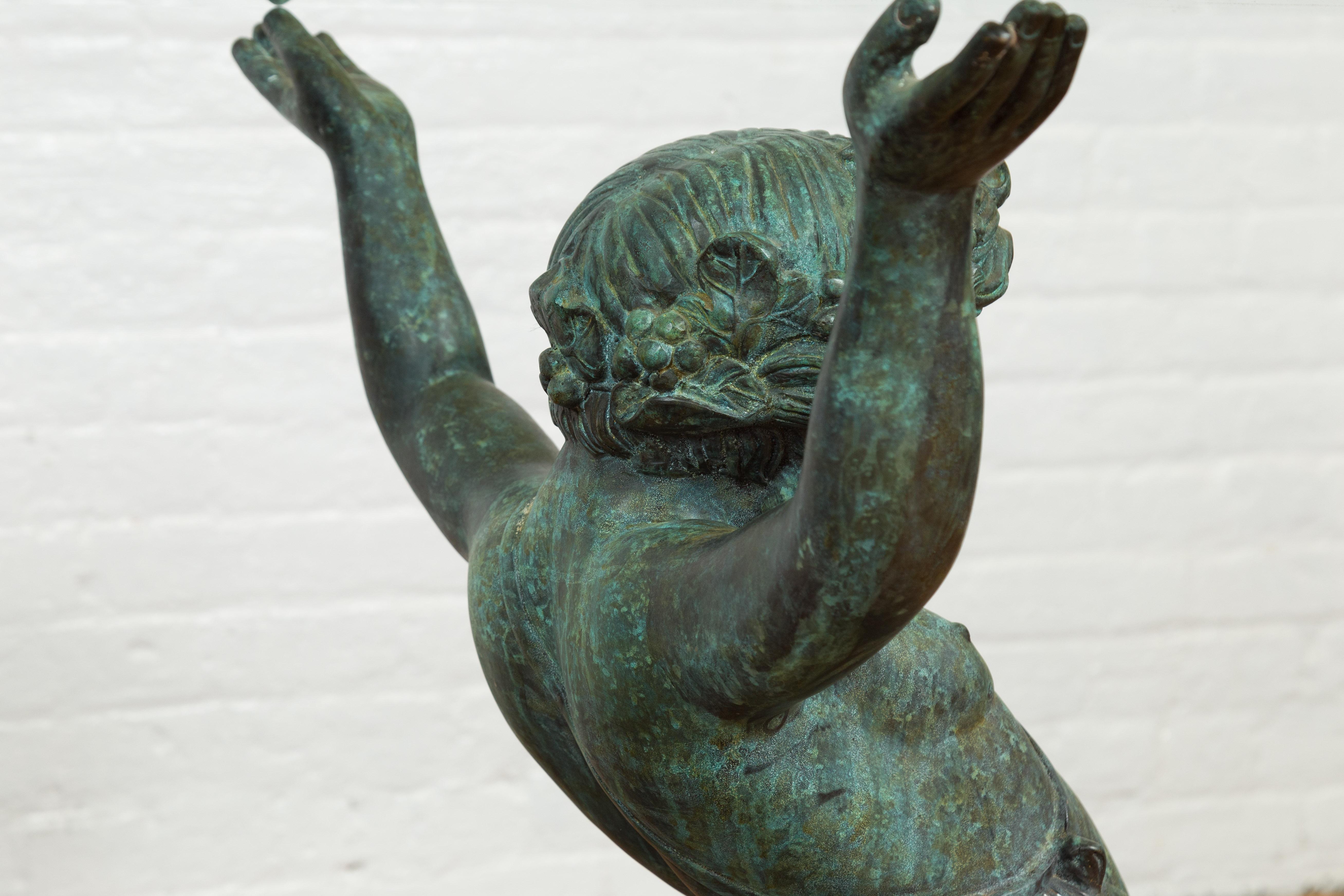 Contemporary Greco Roman Style Verdigris Bronze Double Triton Dining Table Base, No Top