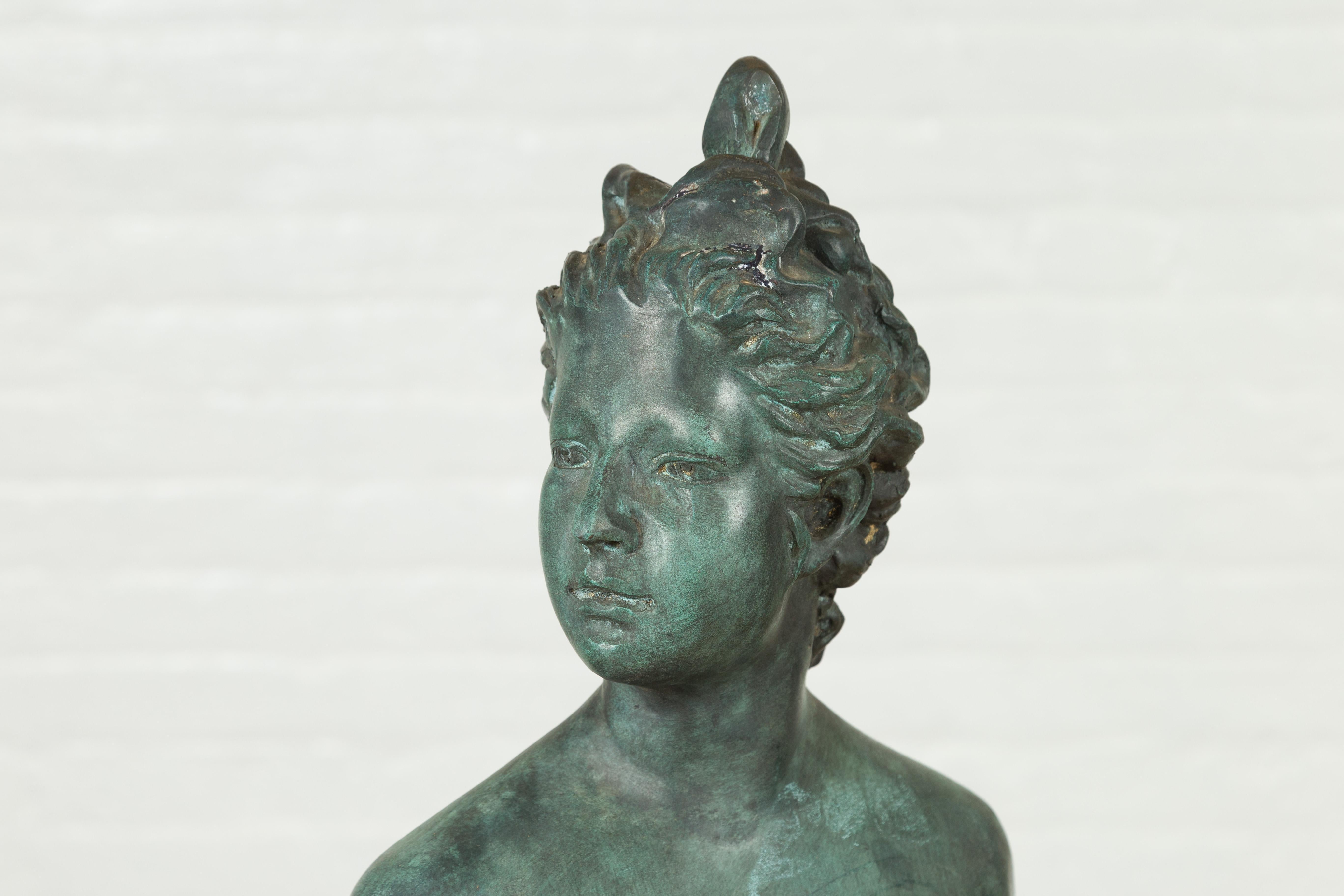 Greco Roman Greco-Roman Style Verde Bronze Vintage Statue of Diana the Huntress with her Bow