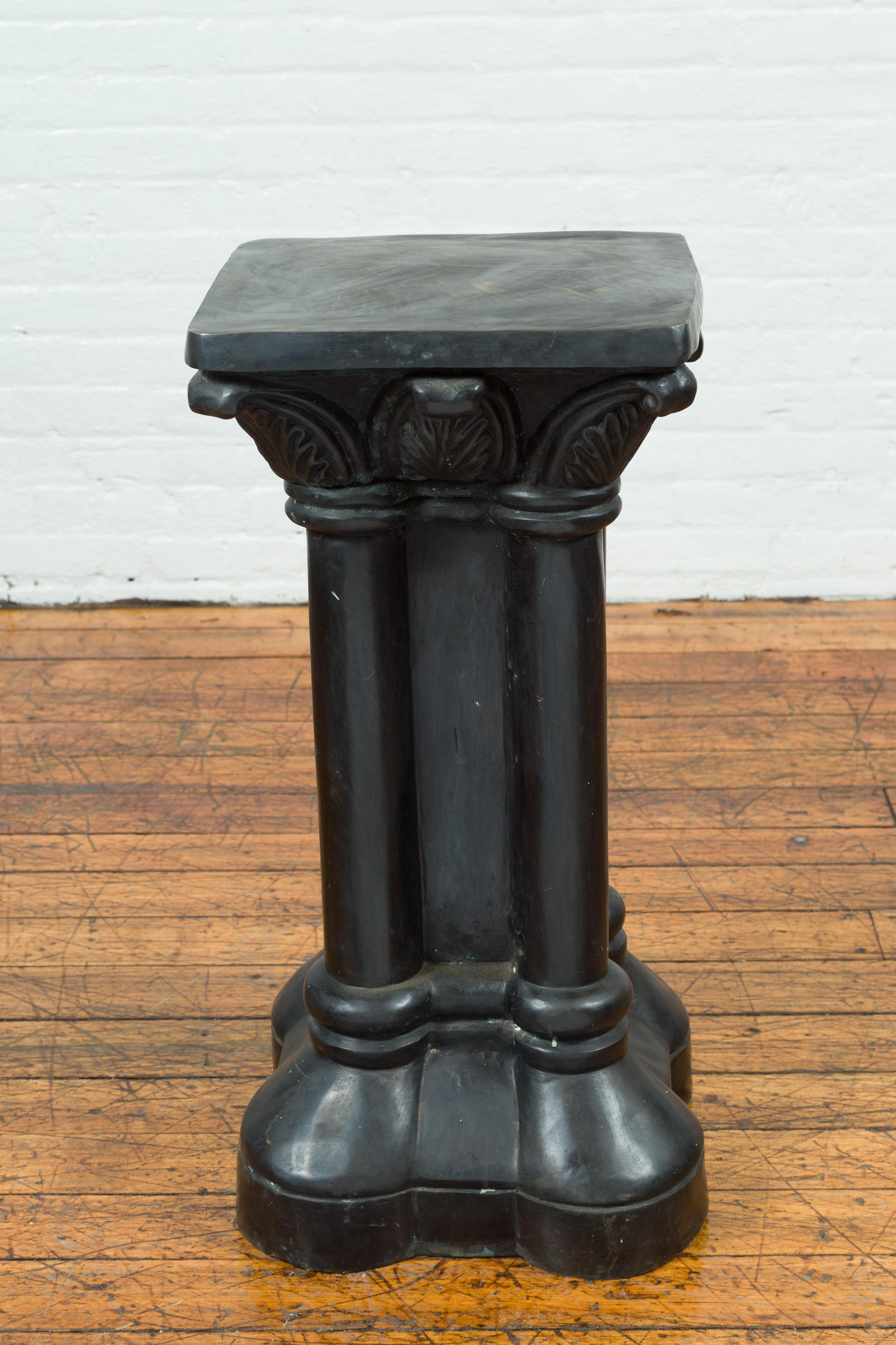 Greco Roman Greco-Roman Style Vintage Bronze Pedestal Base with Palmettes and Demi-Columns