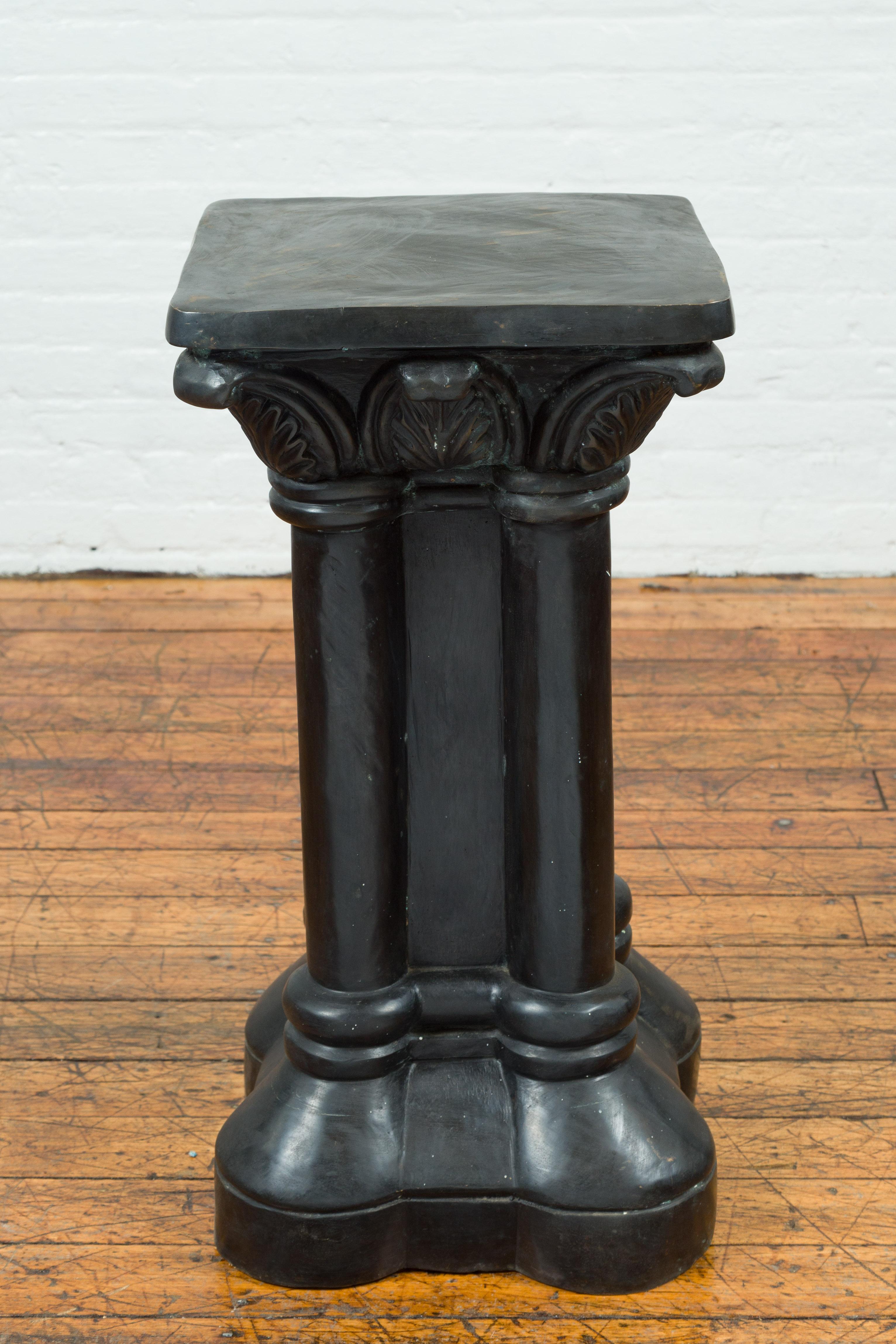 Greco-Roman Style Vintage Bronze Pedestal Base with Palmettes and Demi-Columns In Good Condition In Yonkers, NY