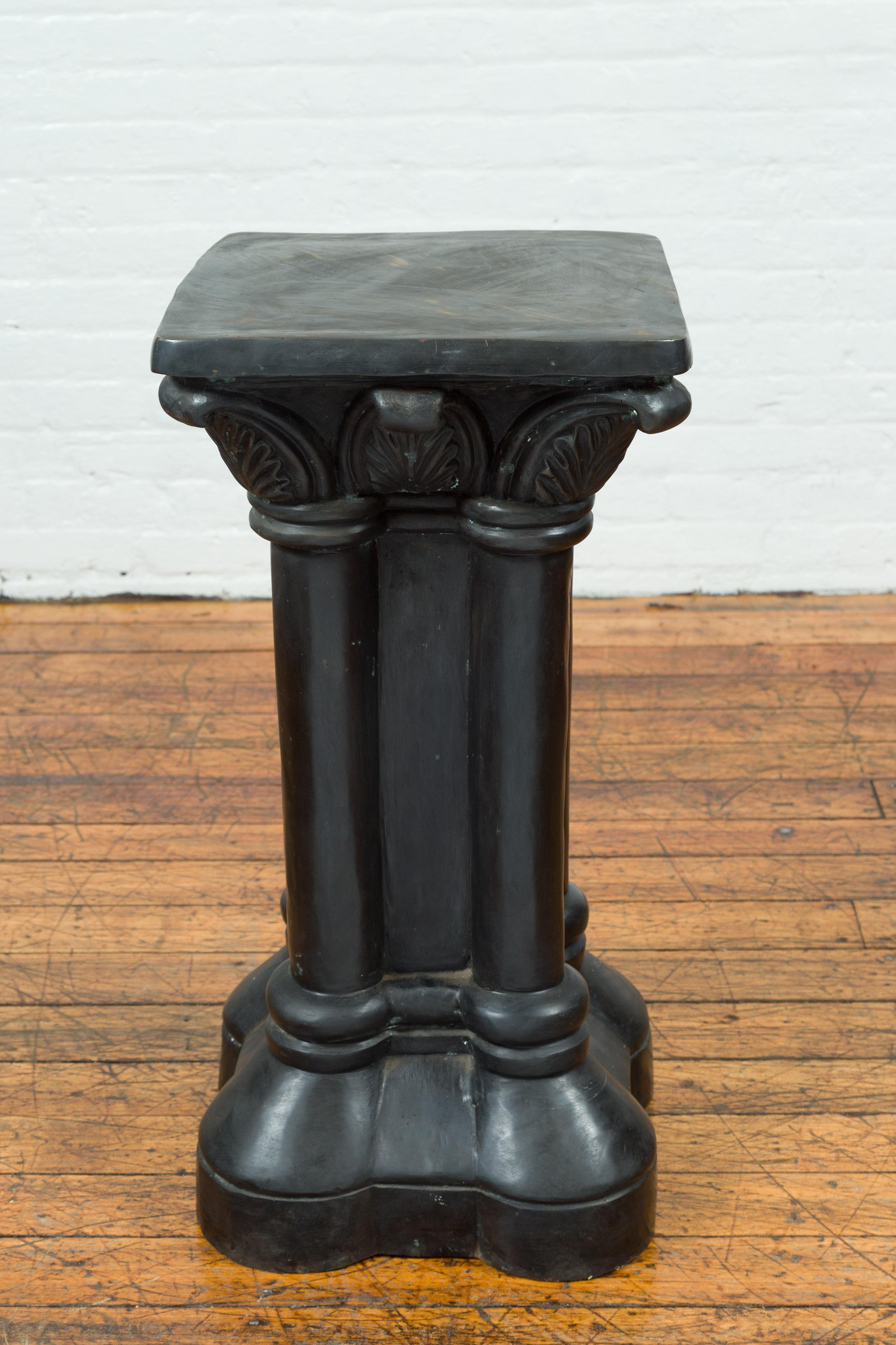 20th Century Greco-Roman Style Vintage Bronze Pedestal Base with Palmettes and Demi-Columns