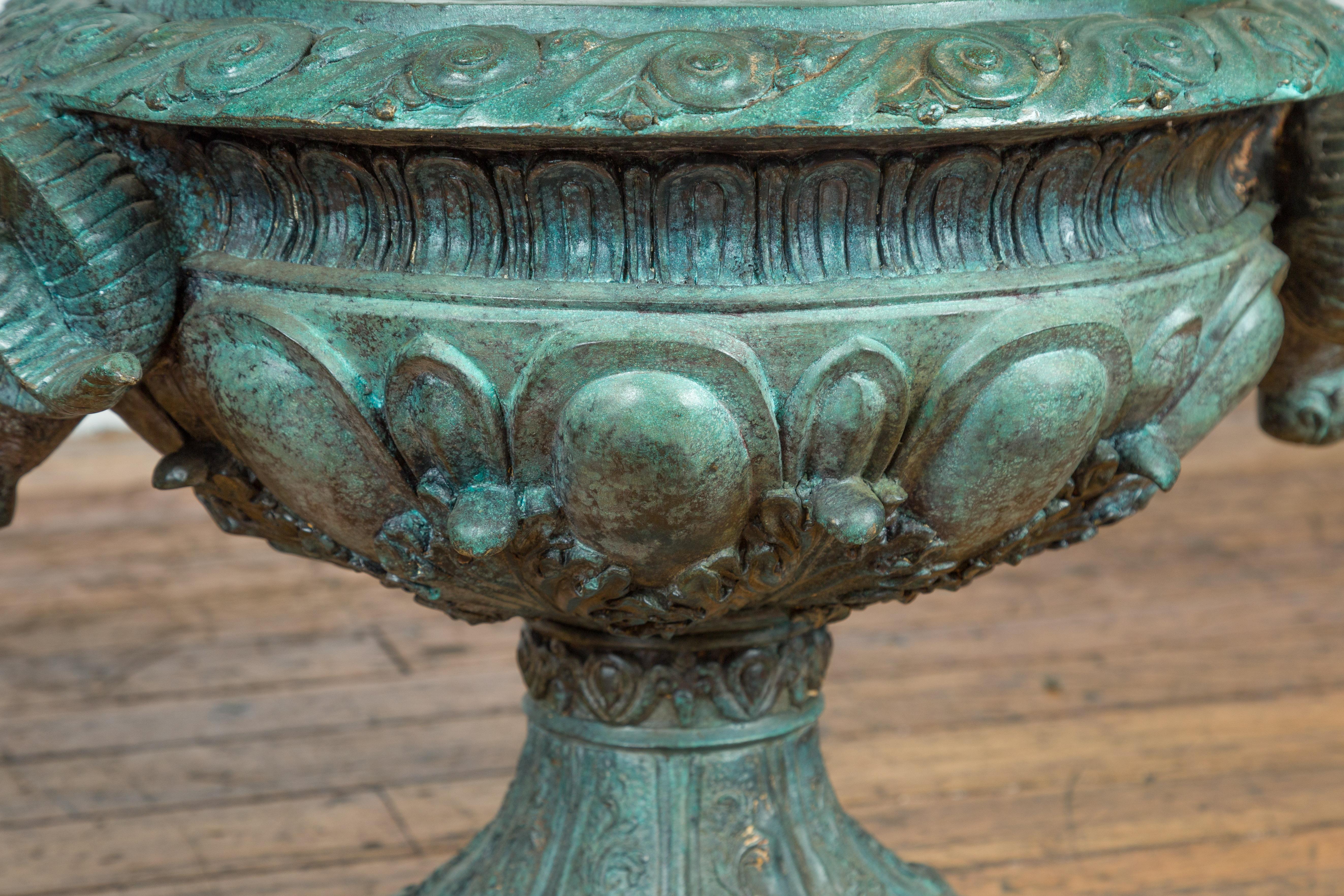 Greco Roman Style Vintage Verde Patina Bronze Urns with Rams' Heads, Sold Each 7