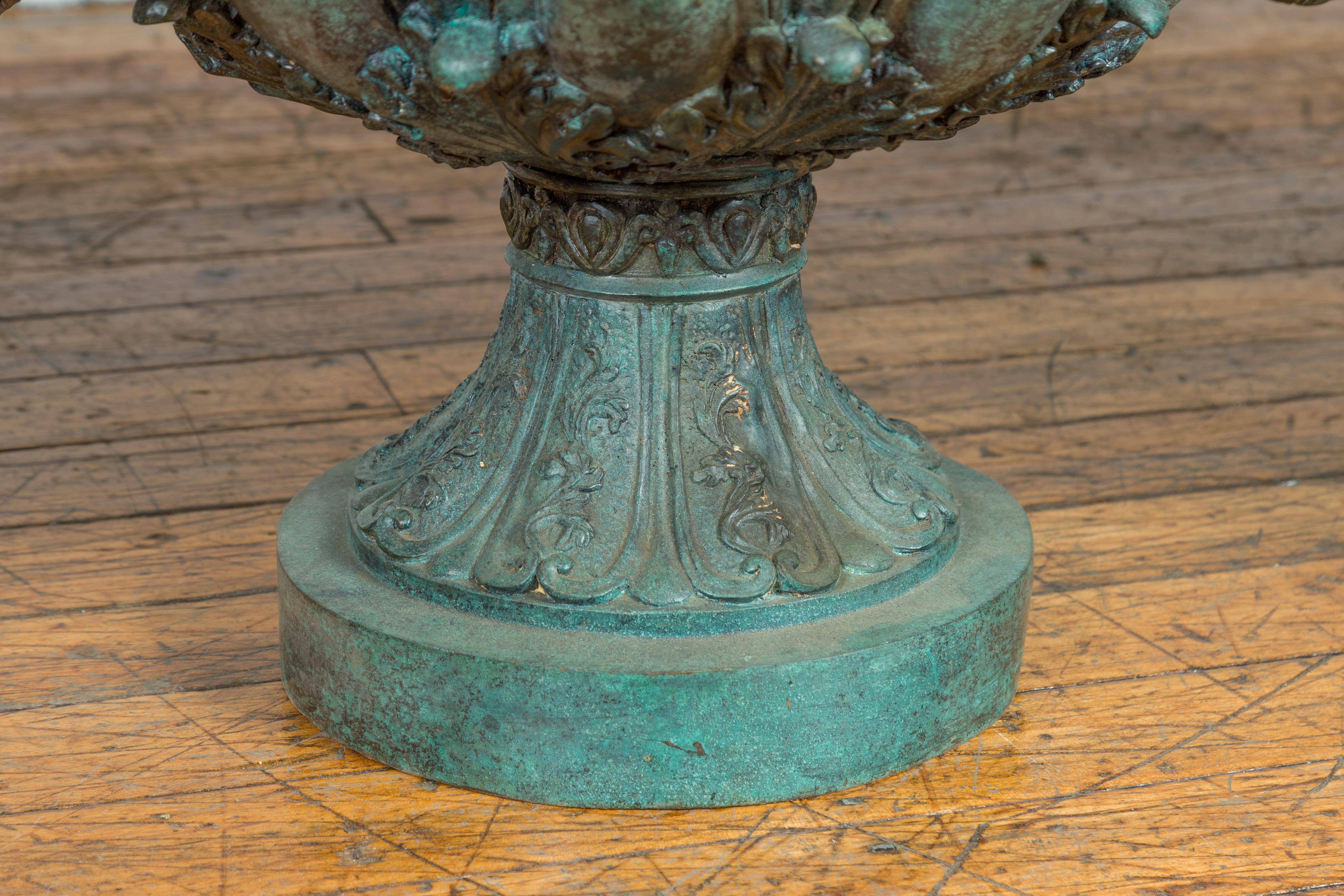 Greco Roman Style Vintage Verde Patina Bronze Urns with Rams' Heads, Sold Each 8