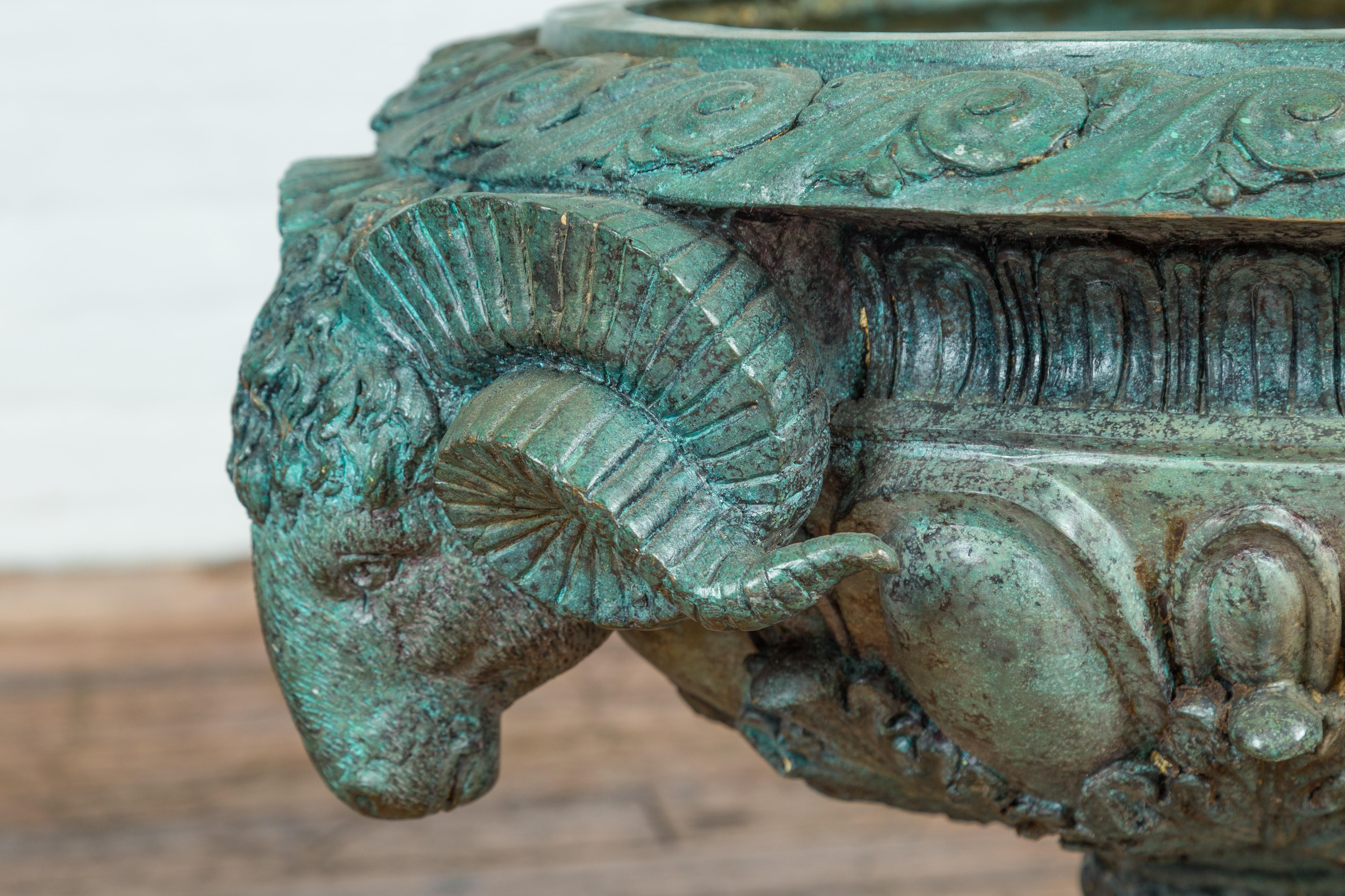 Greco Roman Style Vintage Verde Patina Bronze Urns with Rams' Heads, Sold Each 12