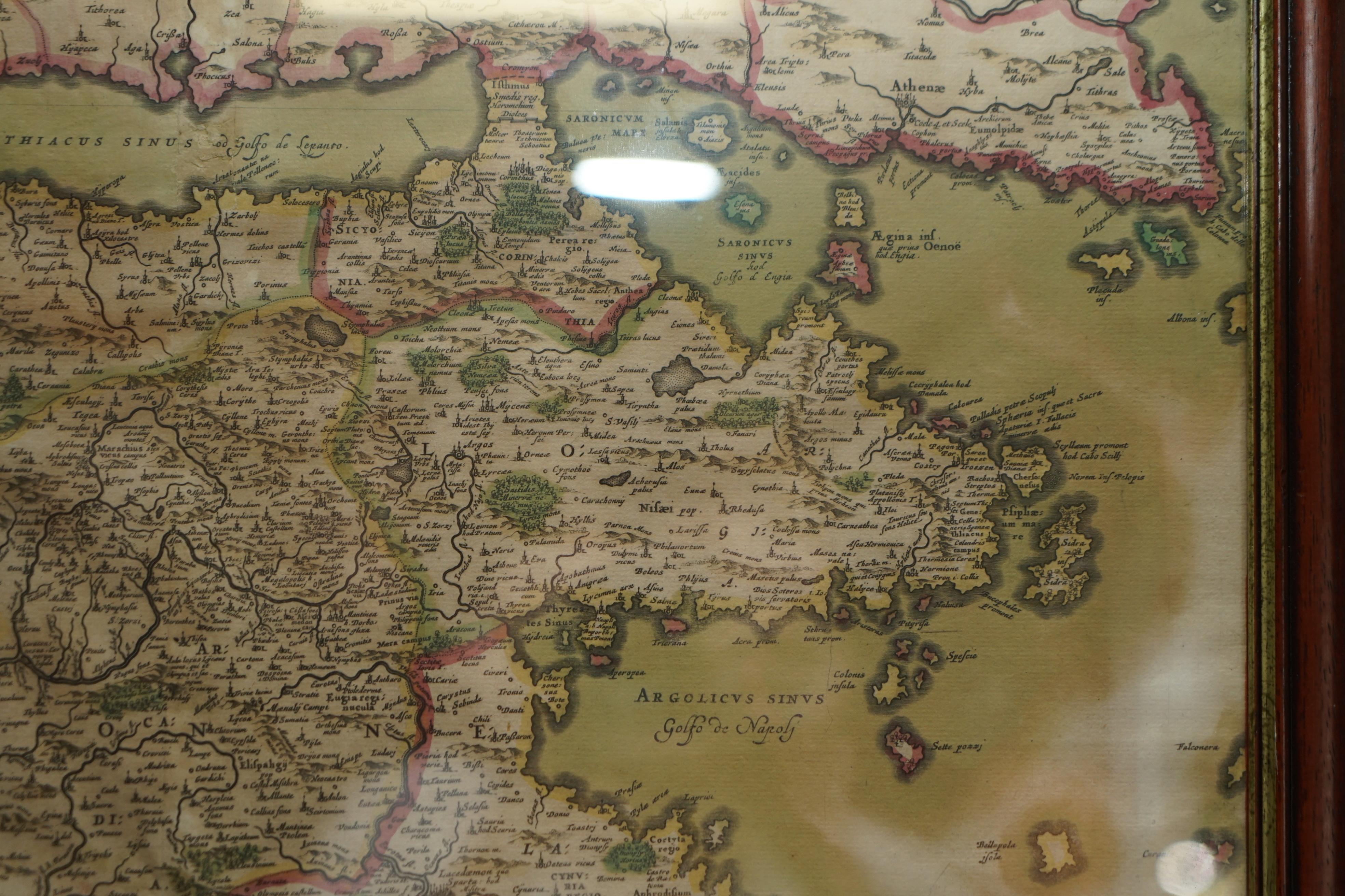 Greece 1660 Jan Jansson Watercolour Map Peloponesus Sive Morea I Laurenbergio For Sale 5