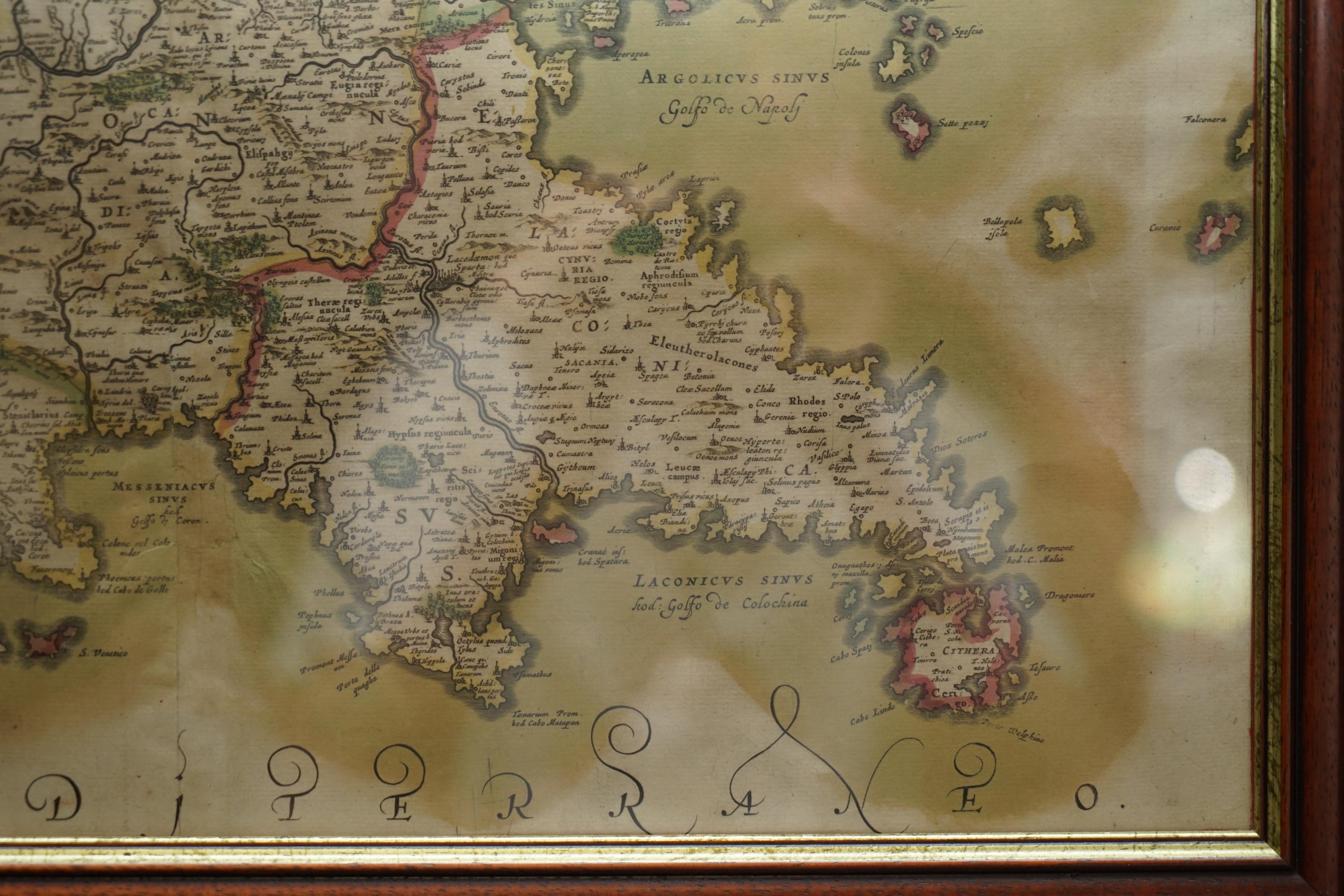Greece 1660 Jan Jansson Watercolour Map Peloponesus Sive Morea I Laurenbergio For Sale 6