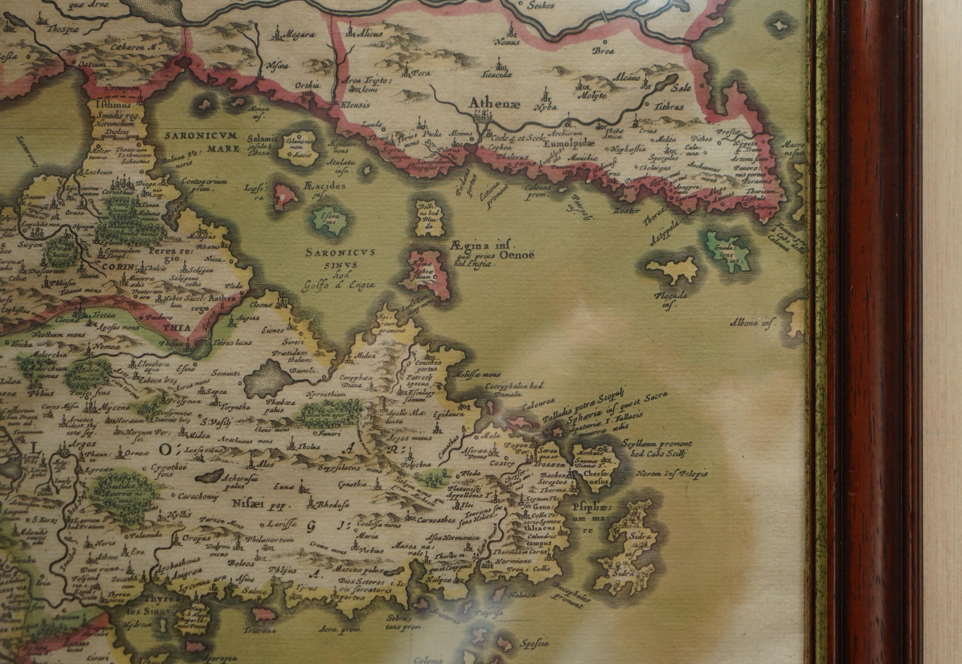 Dutch Colonial Greece 1660 Jan Jansson Watercolour Map Peloponesus Sive Morea I Laurenbergio For Sale
