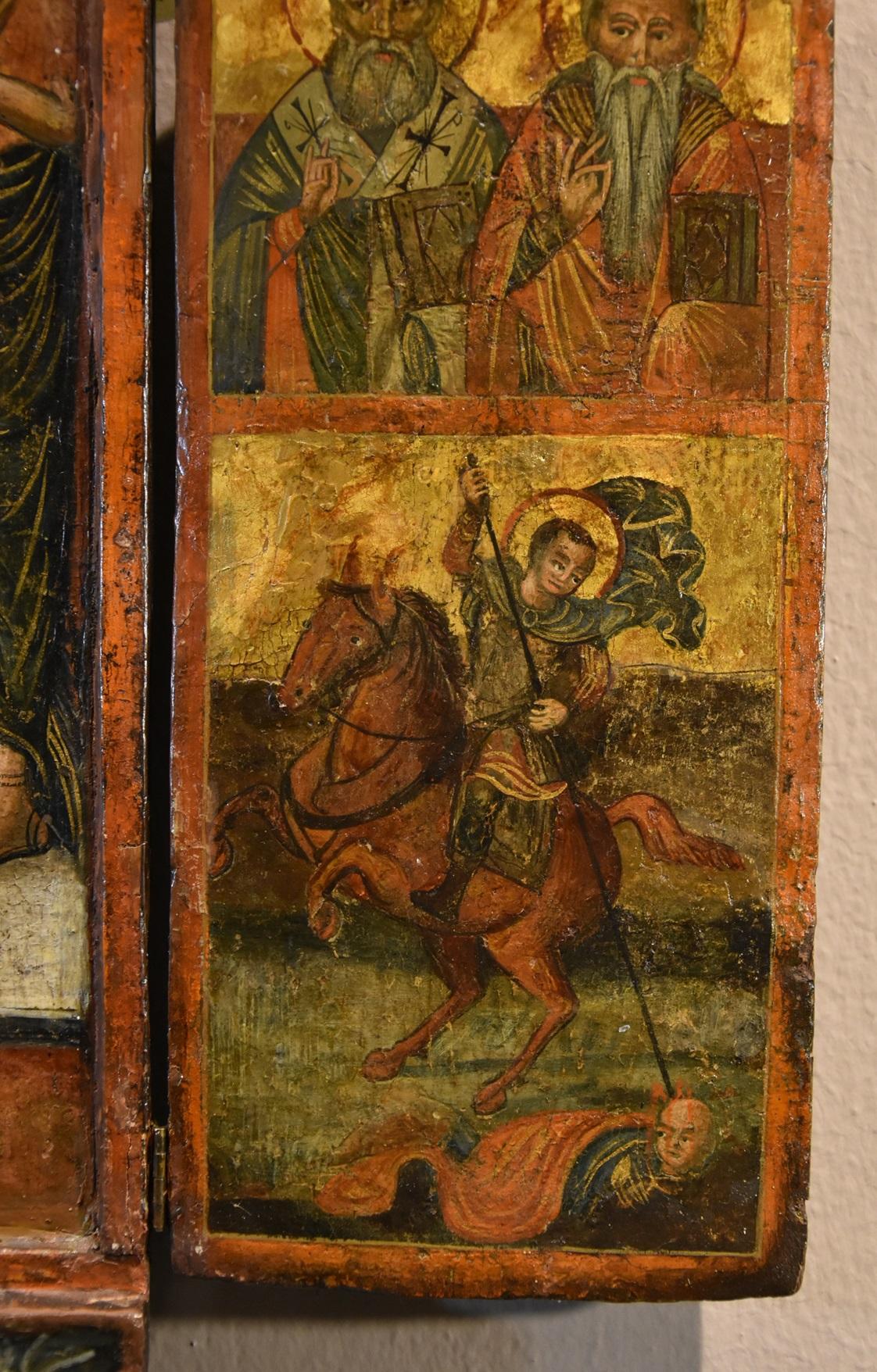 Greek Triptych Icon Deesis Greece 17th Century Paint Tempera on table Religious 8