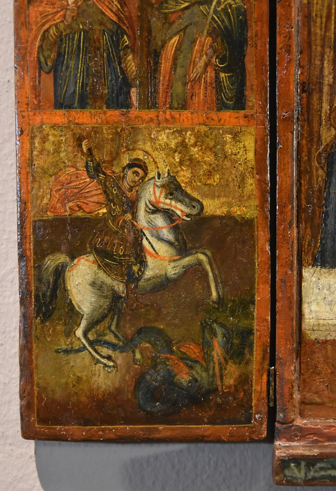 Greek Triptych Icon Deesis Greece 17th Century Paint Tempera on table Religious 9