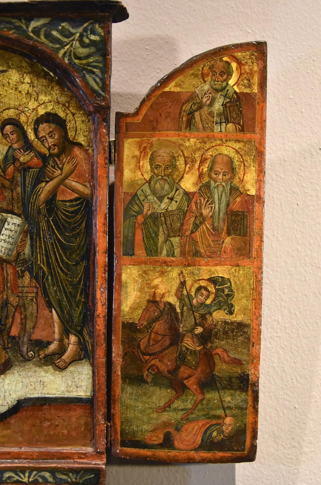 Greek Triptych Icon Deesis Greece 17th Century Paint Tempera on table Religious 1