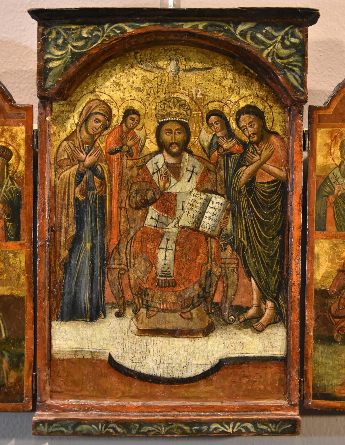 Greek Triptych Icon Deesis Greece 17th Century Paint Tempera on table Religious 2