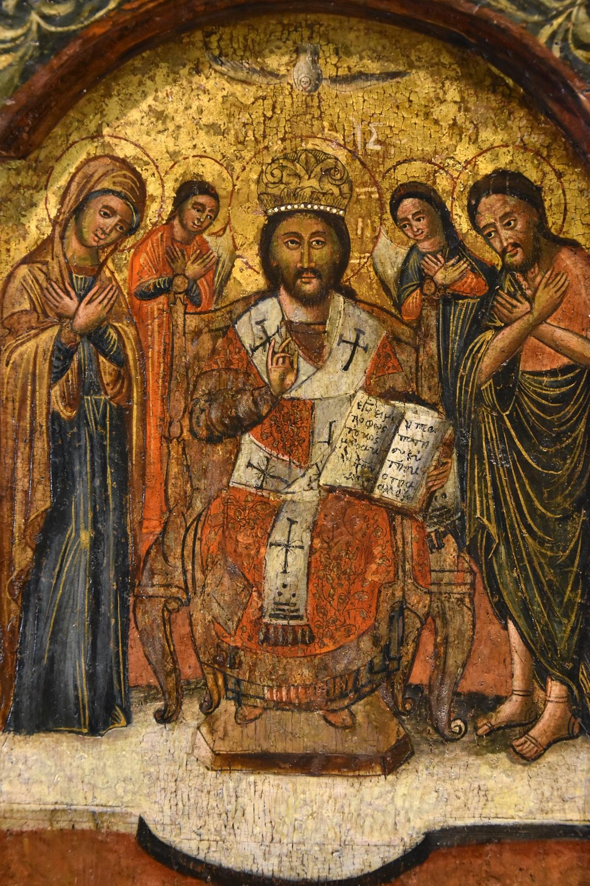 Greek Triptych Icon Deesis Greece 17th Century Paint Tempera on table Religious 3