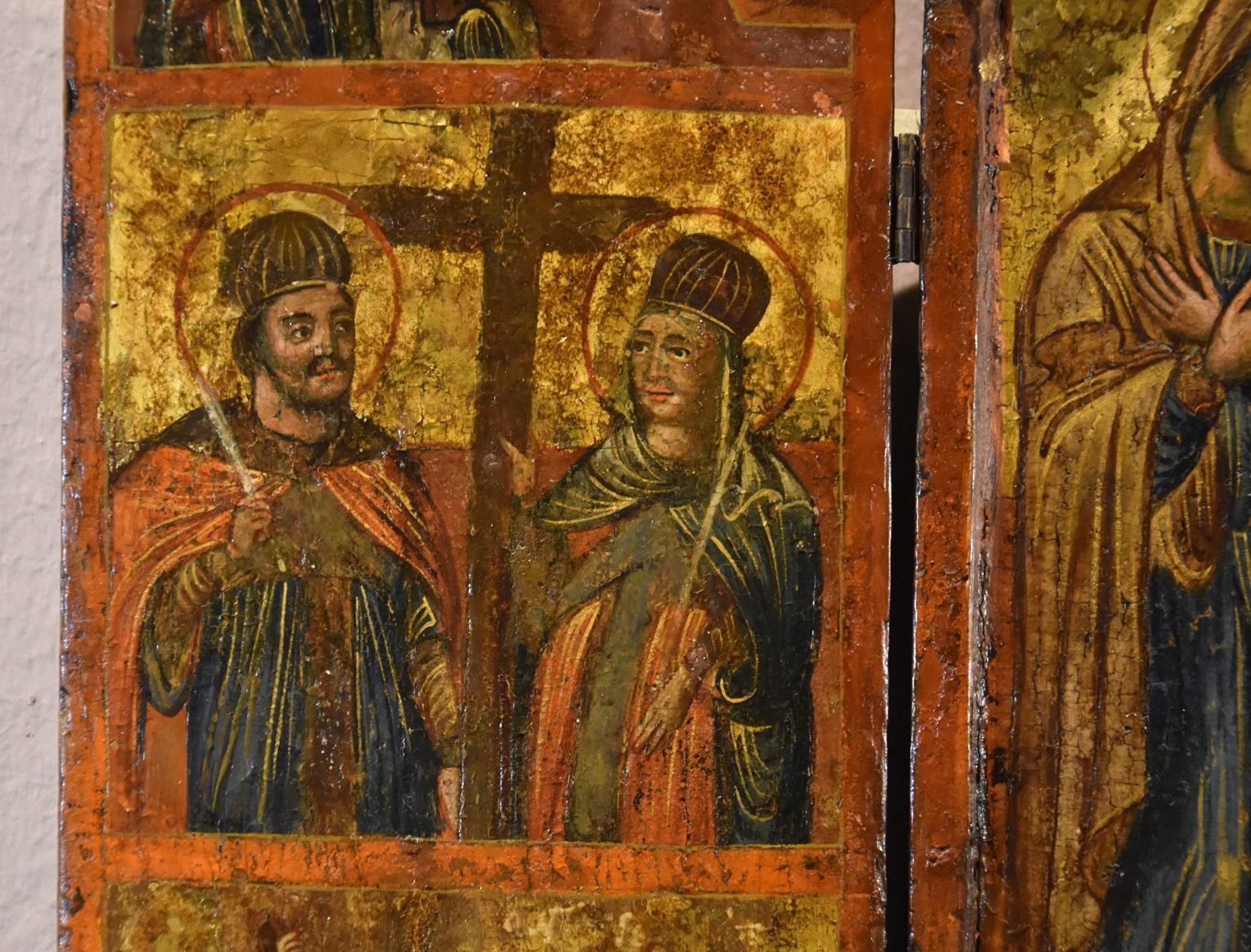 Greek Triptych Icon Deesis Greece 17th Century Paint Tempera on table Religious 6