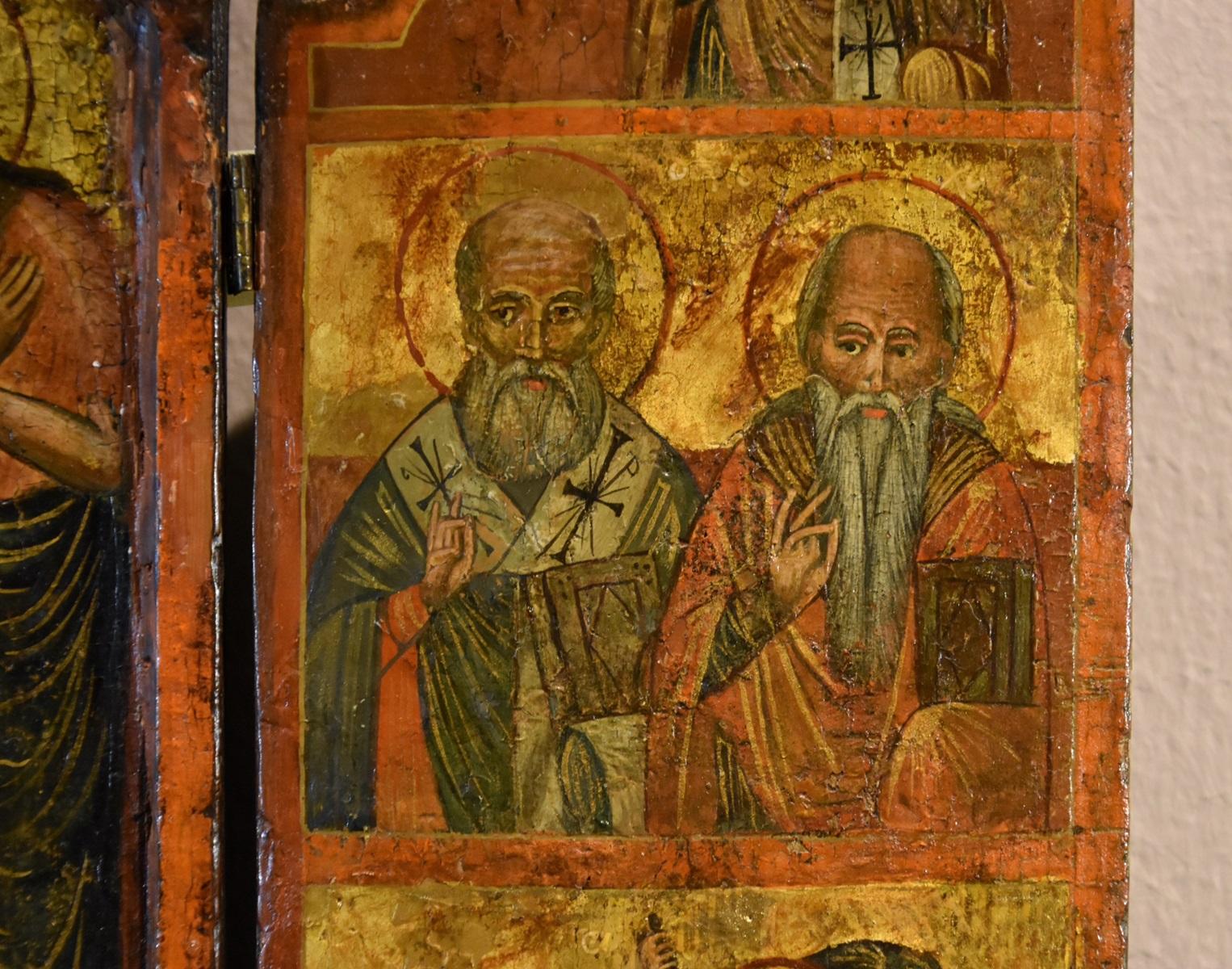 Greek Triptych Icon Deesis Greece 17th Century Paint Tempera on table Religious 7