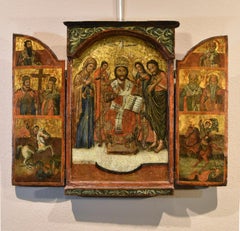 Greek Triptych Icon Deesis Greece 17th Century Paint Tempera on table Religious