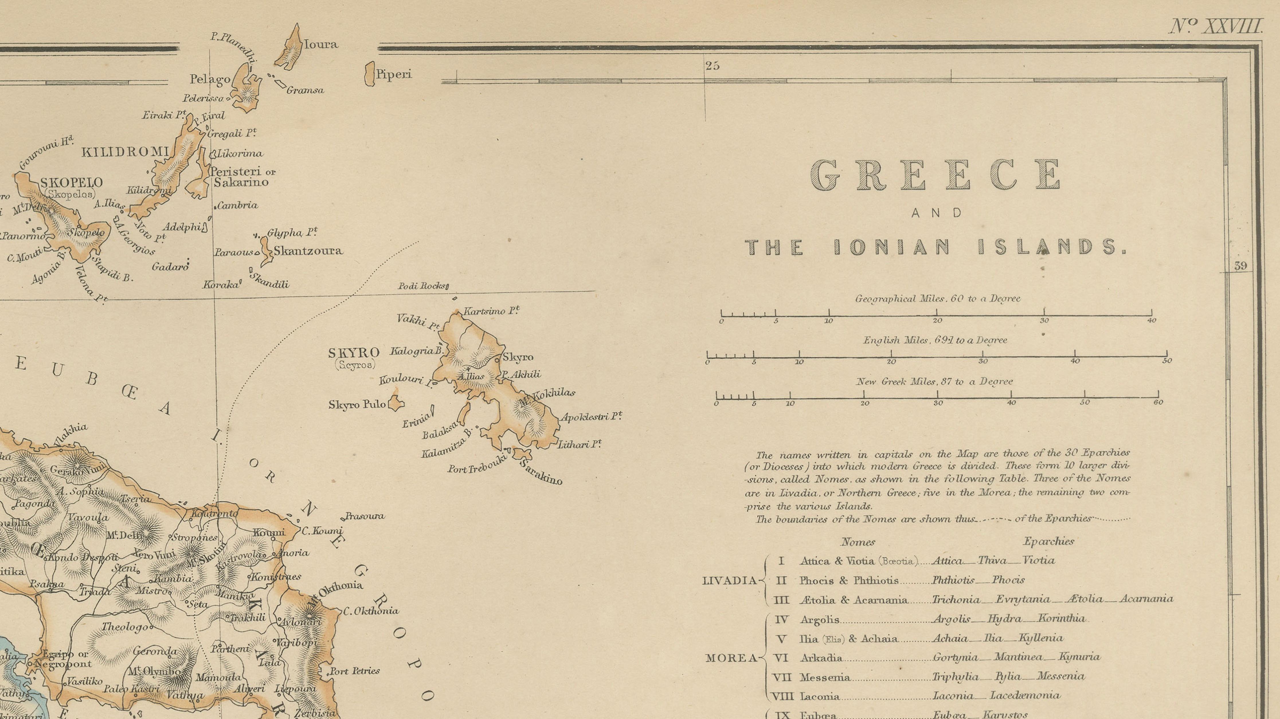 Greece & Ionian Islands Map, Antique Hand-Colored Map, 1860