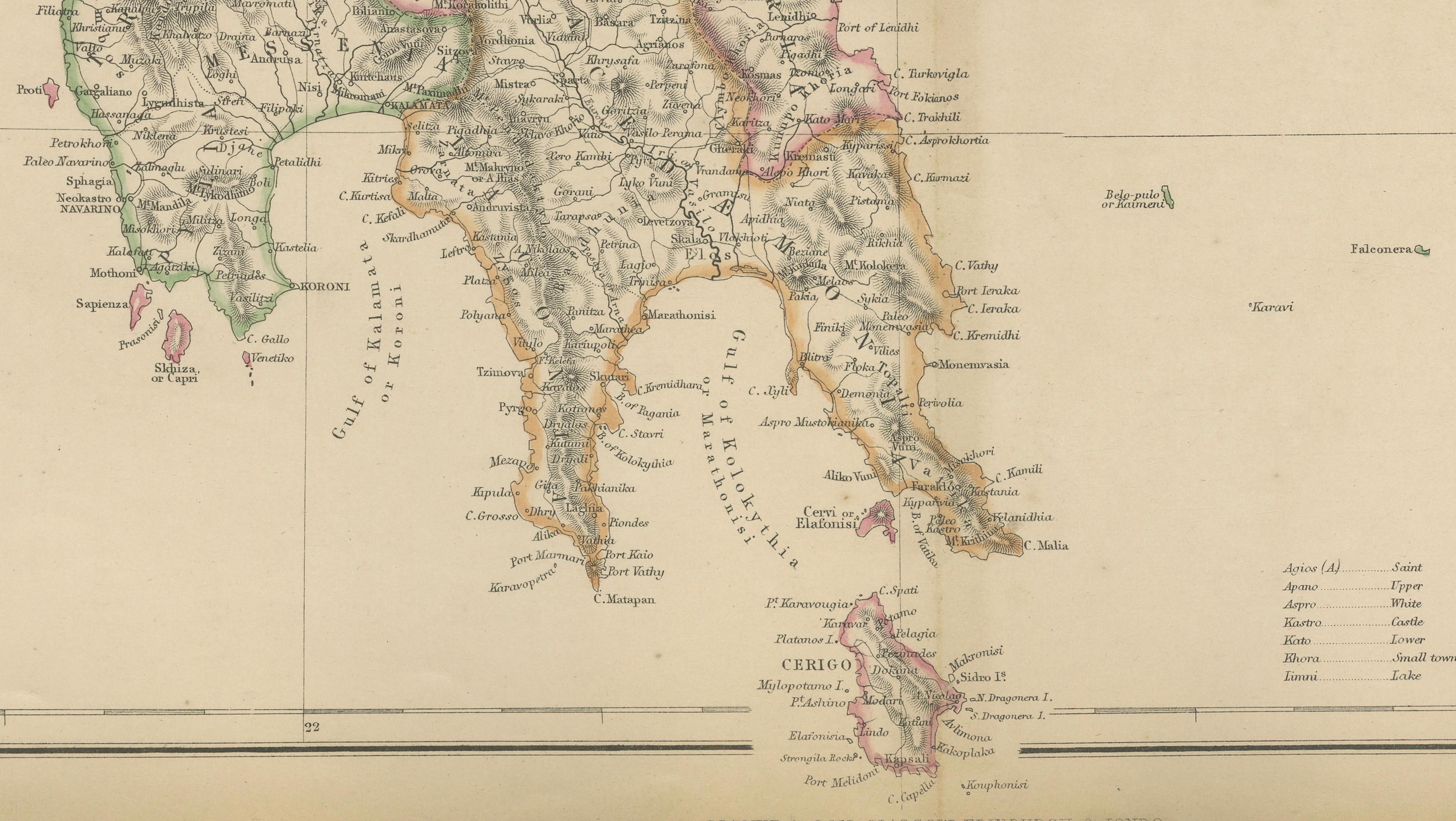 Greece & Ionian Islands Map, Antique Hand-Colored Map, 1860