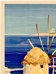 GREECE - ISLAND OF MYKONOS Original Vintage Greek Midcentury Travel Poster