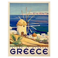 GREECE - ISLAND OF MYKONOS Original Vintage Greek Midcentury Travel Poster