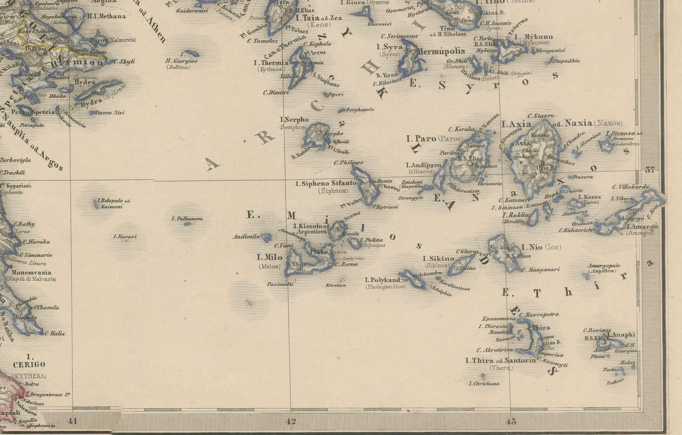 Inciso Mappa della Grecia - Regno di Grecia e Isole Ionie 1847 in vendita
