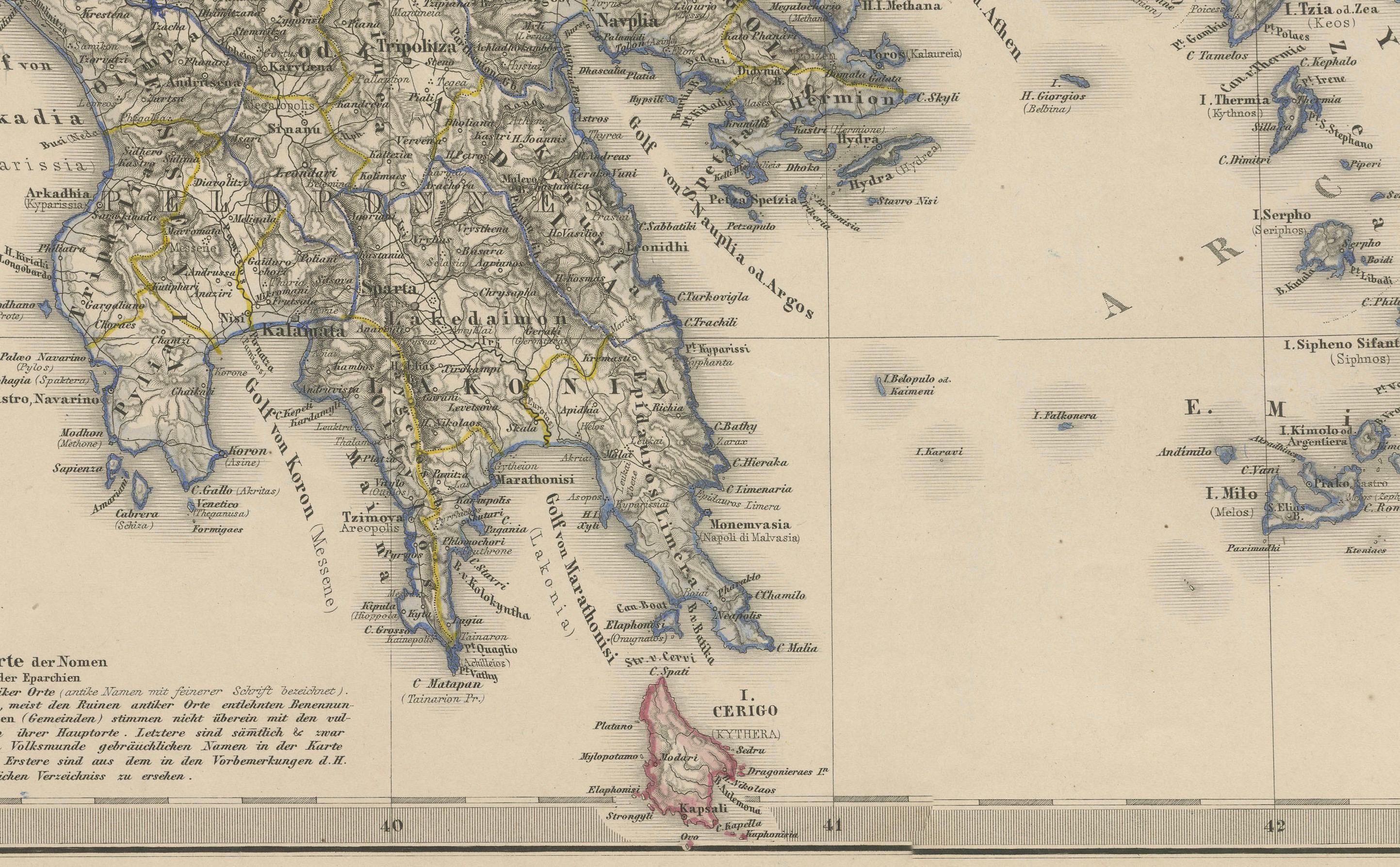 Mappa della Grecia - Regno di Grecia e Isole Ionie 1847 In condizioni buone in vendita a Langweer, NL