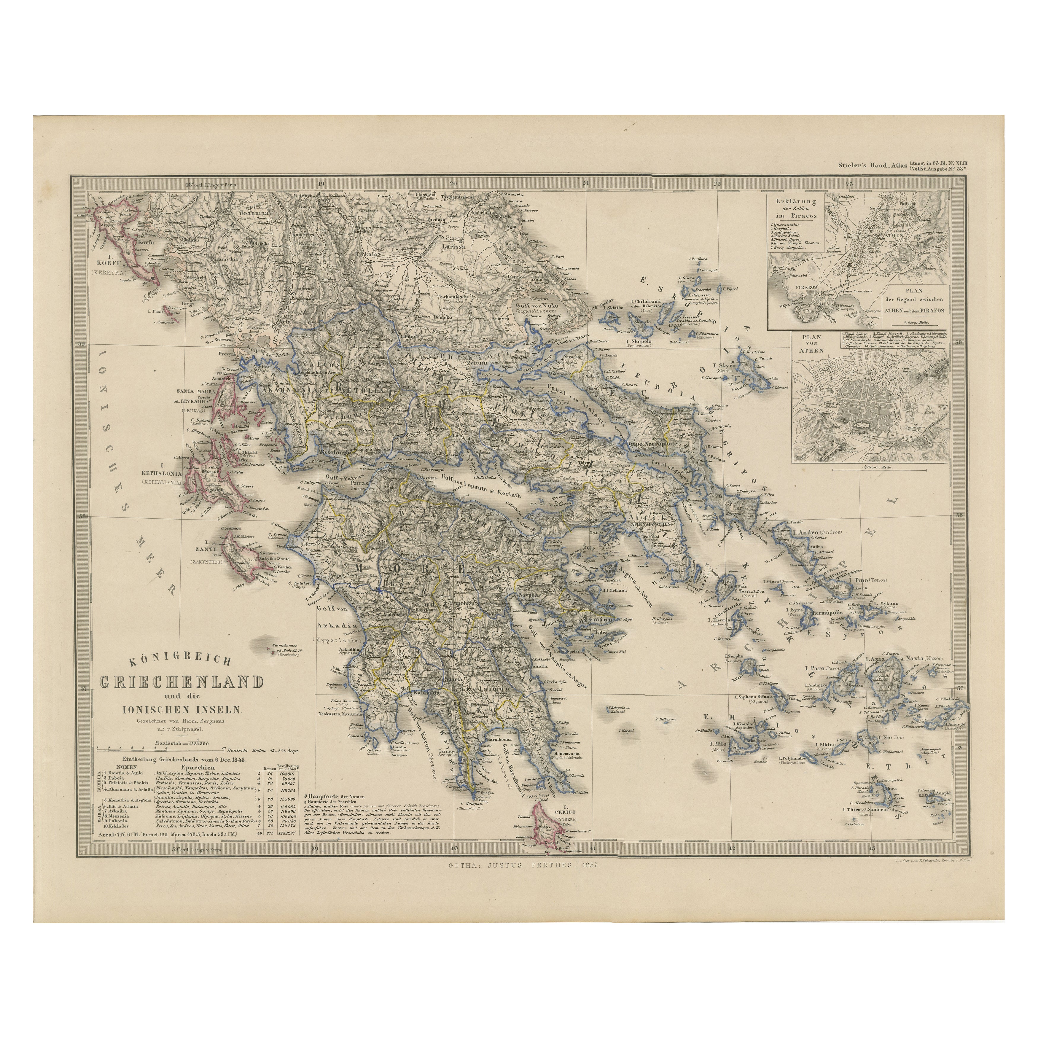 Mappa della Grecia - Regno di Grecia e Isole Ionie 1847 in vendita