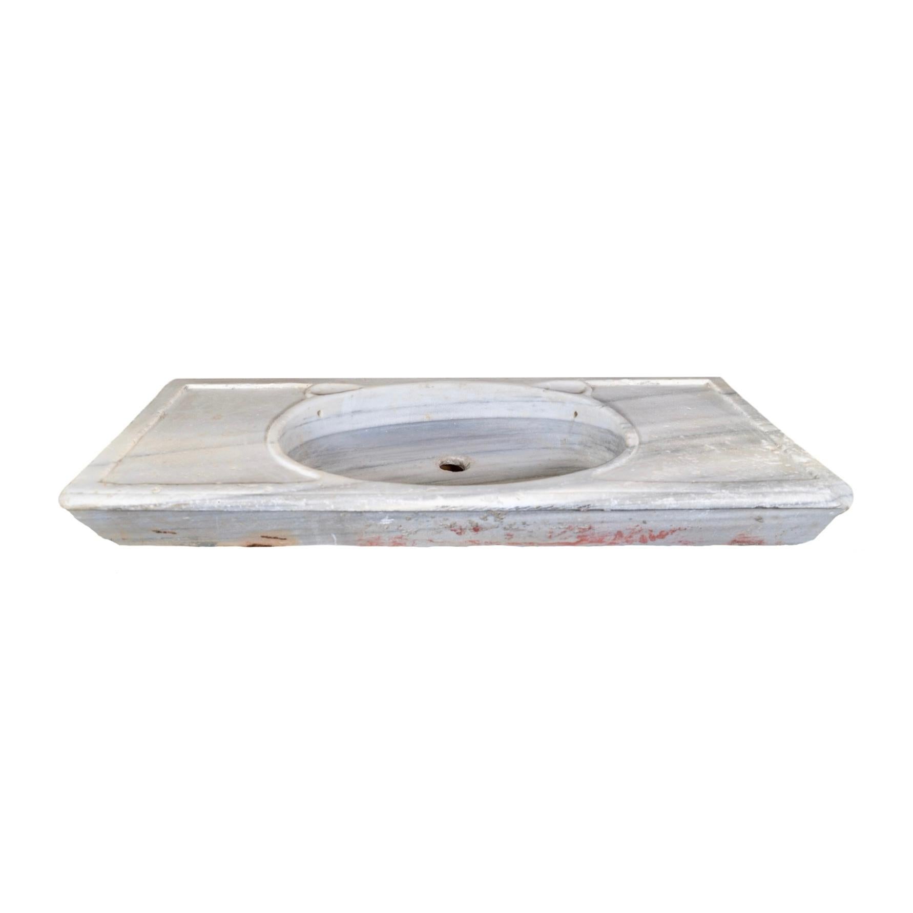 Greece White Veined Carrara Marble Sink In Good Condition For Sale In Dallas, TX