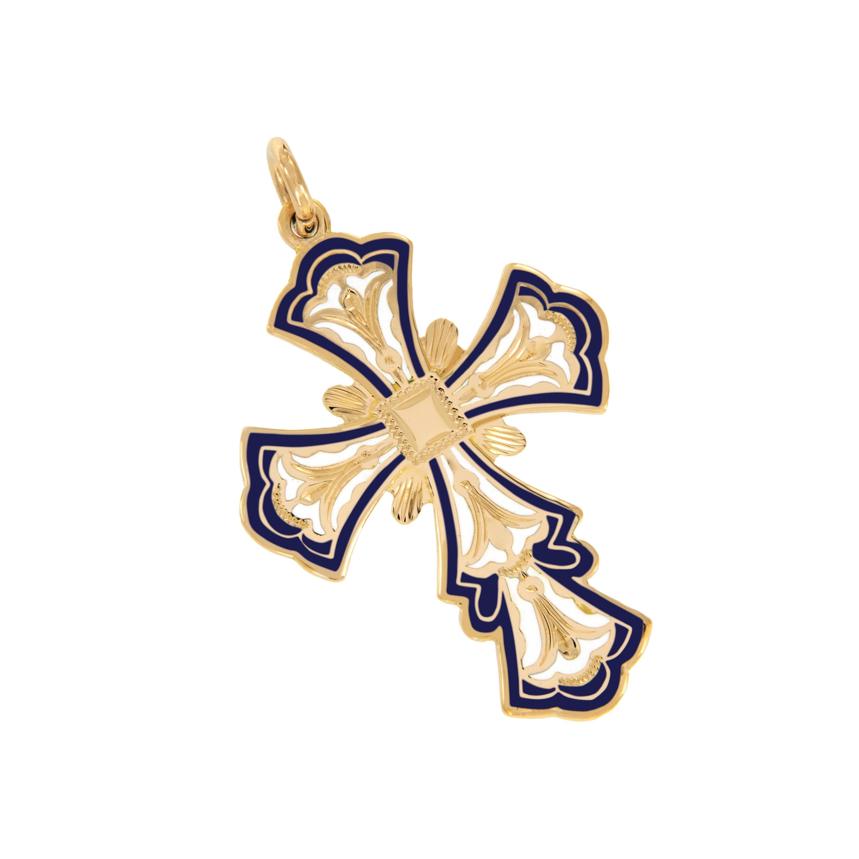Grec classique Croix bouddhiste grecque ornée émaillée en or jaune 18 carats en vente