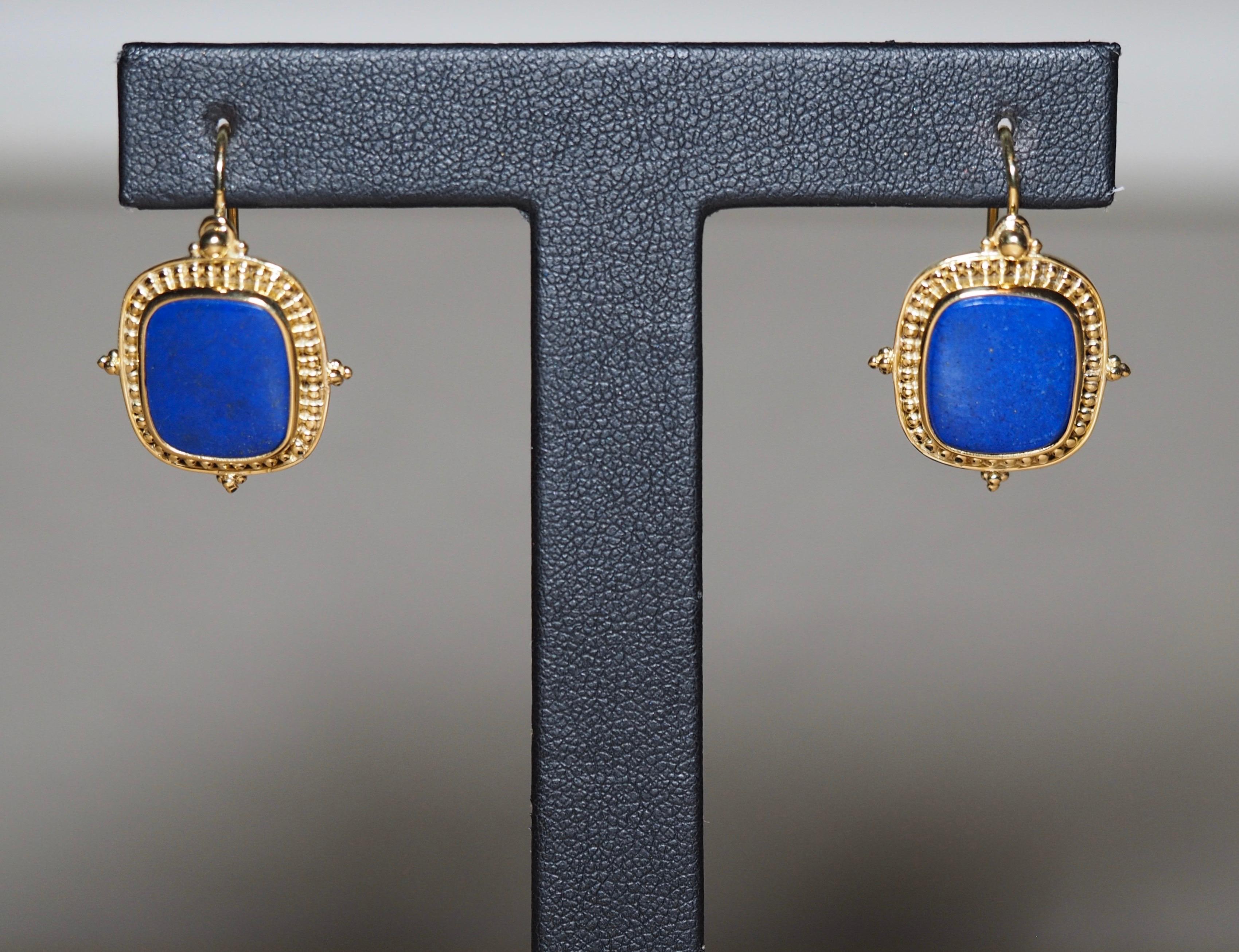 Greek Revival Greek 18 Karat Yellow Gold Lapis Lazuli Dangle Earrings