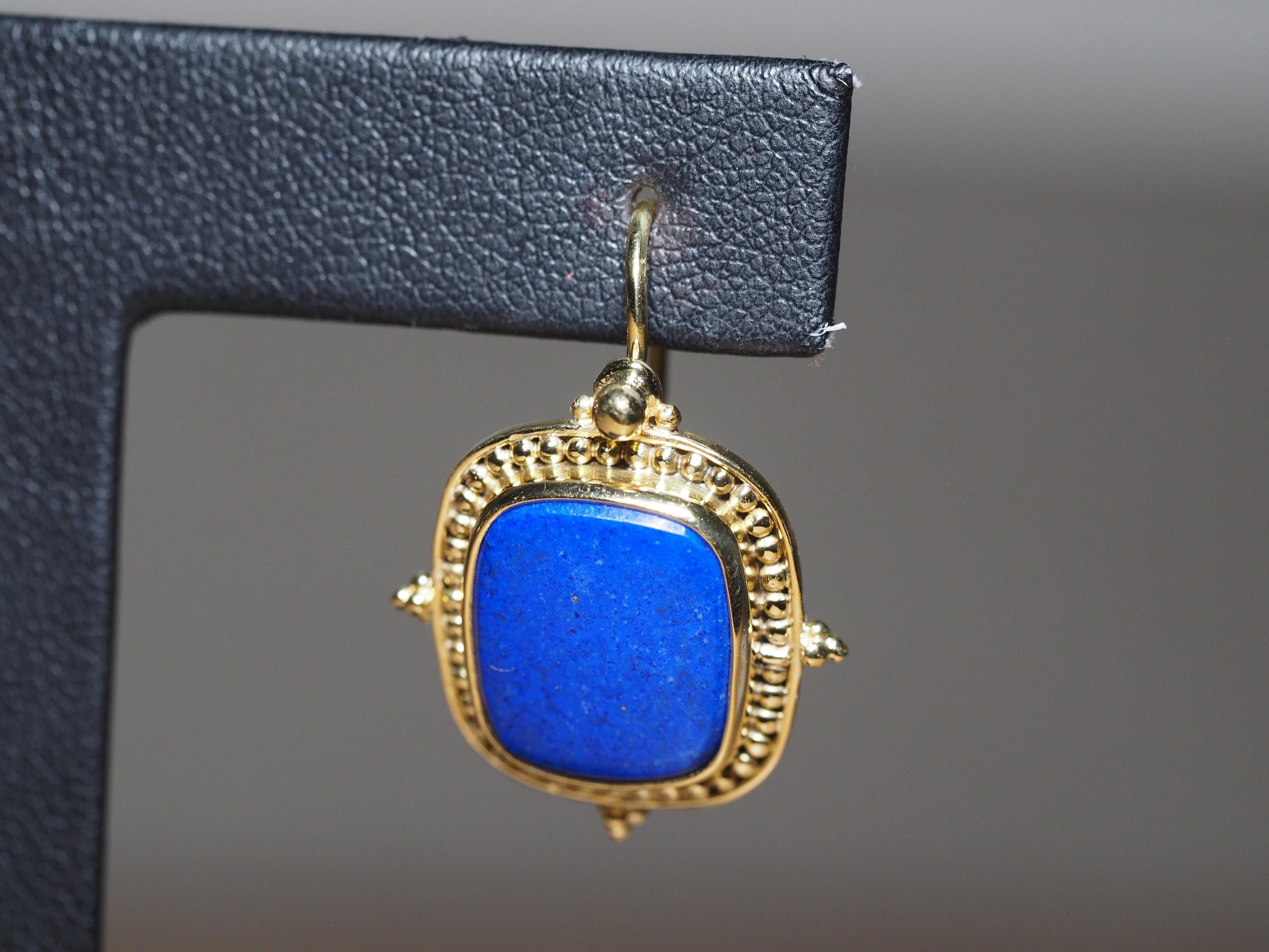 Greek 18 Karat Yellow Gold Lapis Lazuli Dangle Earrings In Good Condition In Addison, TX