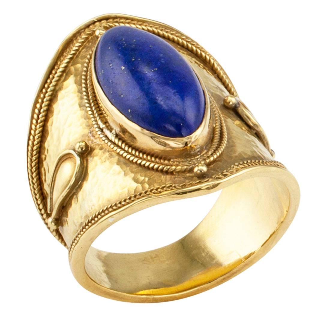 Greek 22 Karat Gold Lapis Lazuli Ring