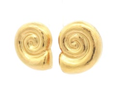 Greek 22k Yellow Gold Puffed Nautilus Shell Hammered Matte Clip On Earrings