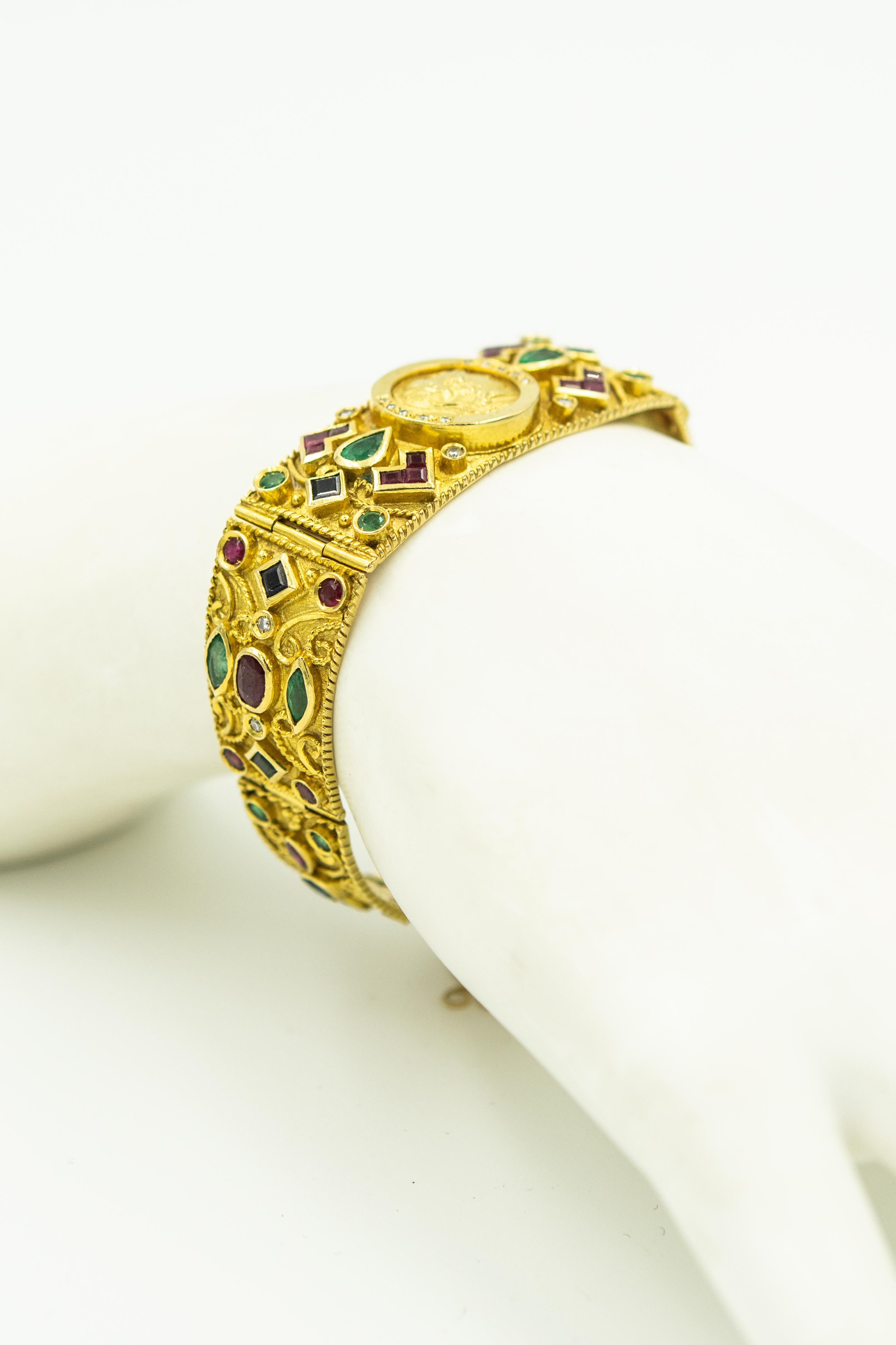 Greek Alexander Sapphire Emerald Ruby Diamond Gold Necklace Bracelet Ring Suite 5